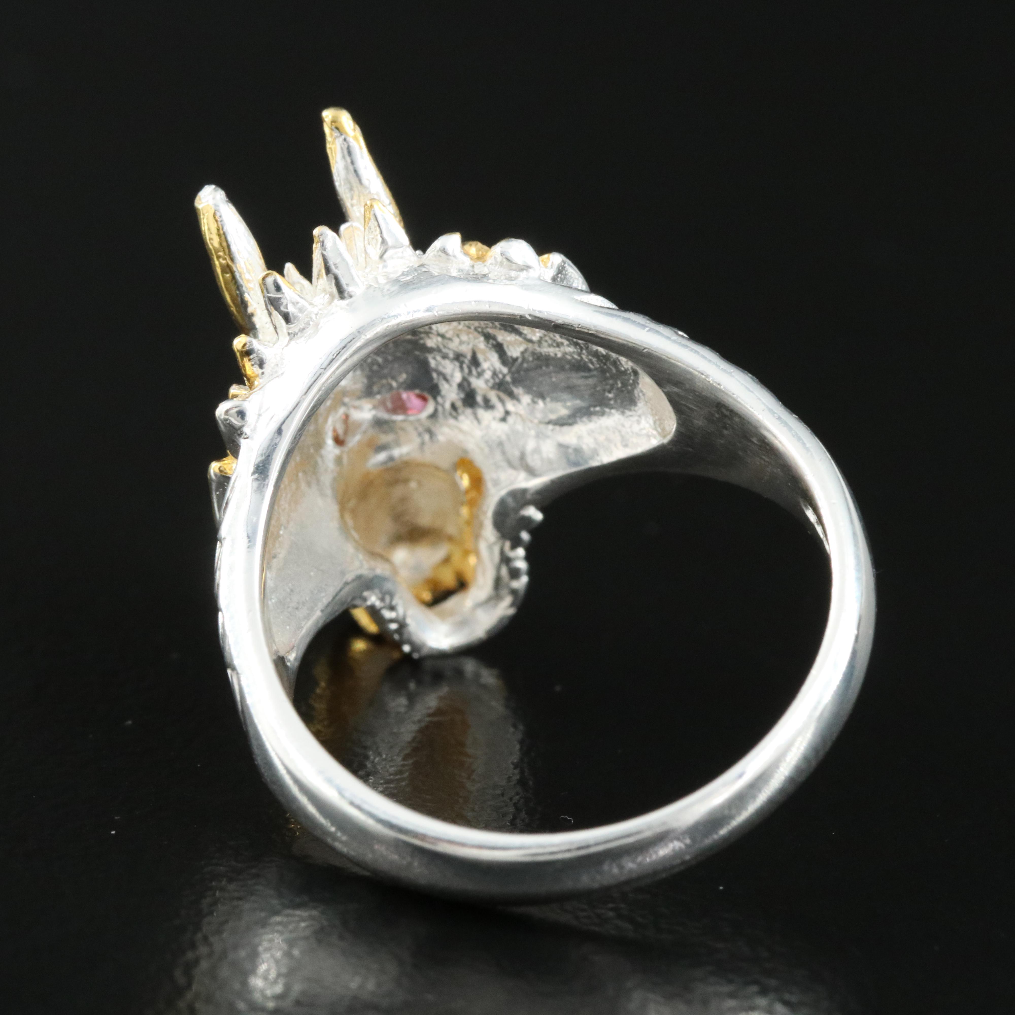 Sterling Garnet Dragon Head Ring