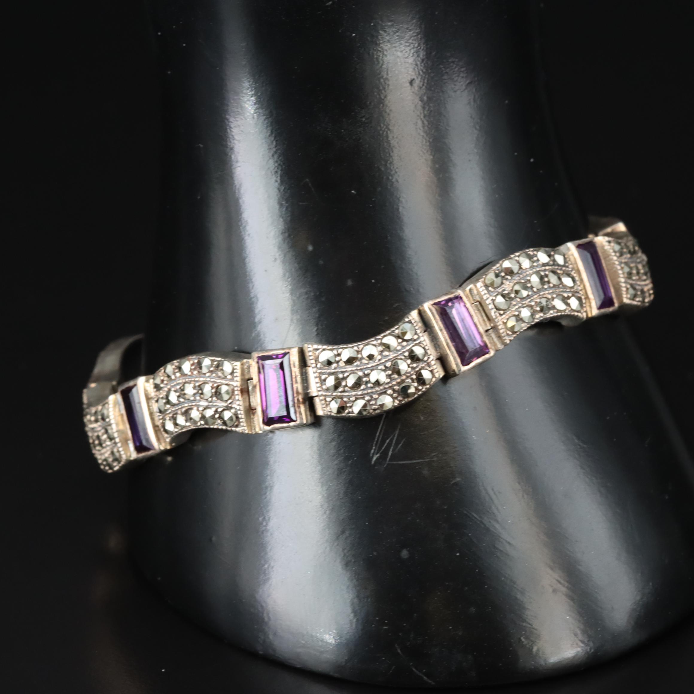 Sterling CZ and Marcasite Bracelet