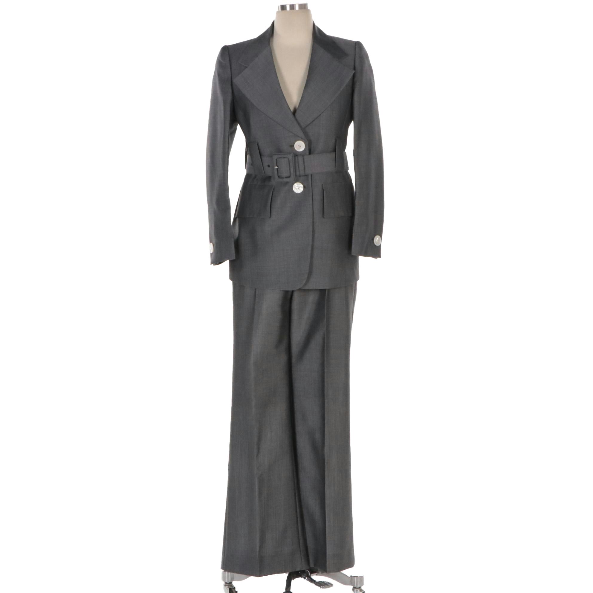 Prada Belted Wide Leg Pant Suit in Mohair/Wool Blend