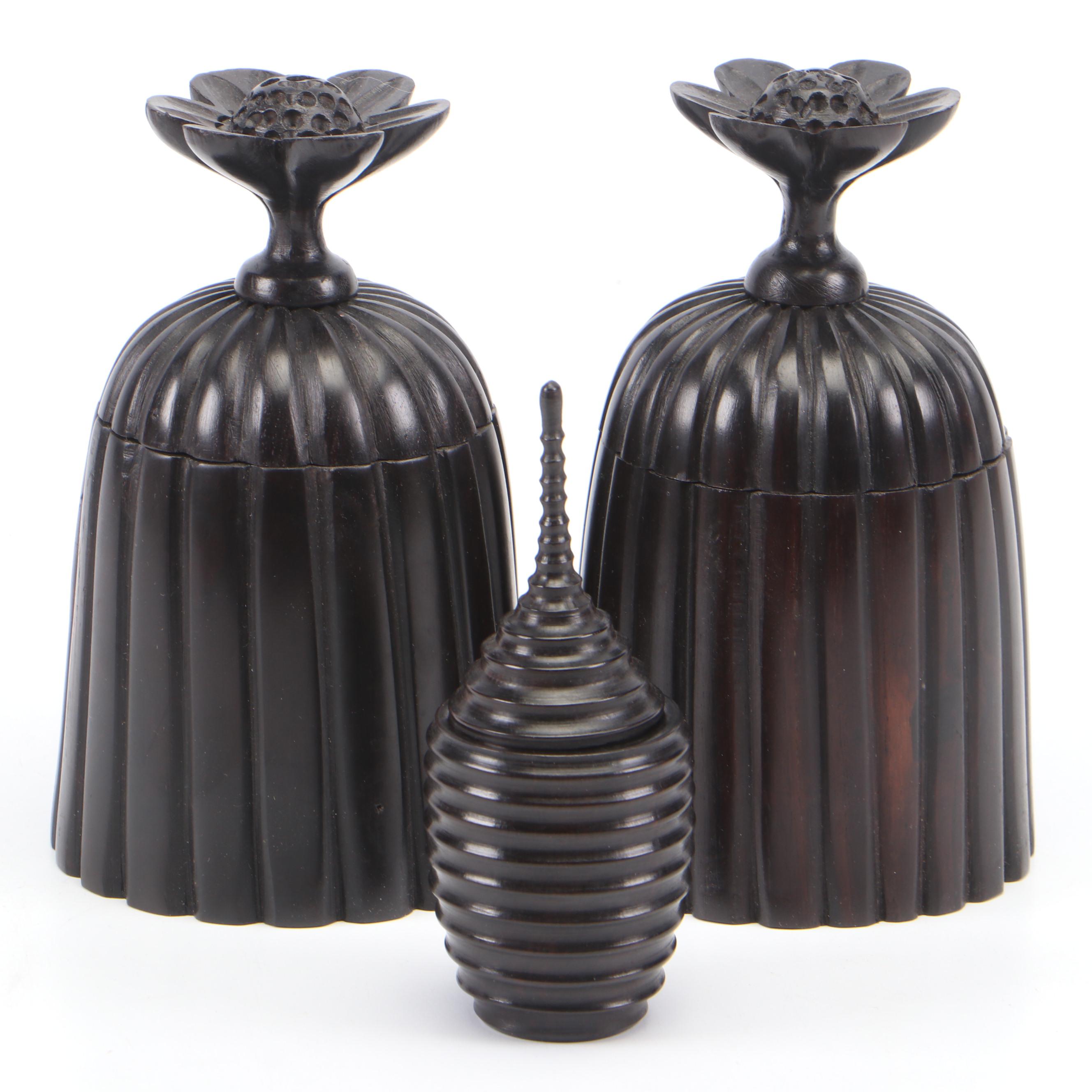 Mozambique Lathe Turned Carved Ebony Mpingo Wood Vessels