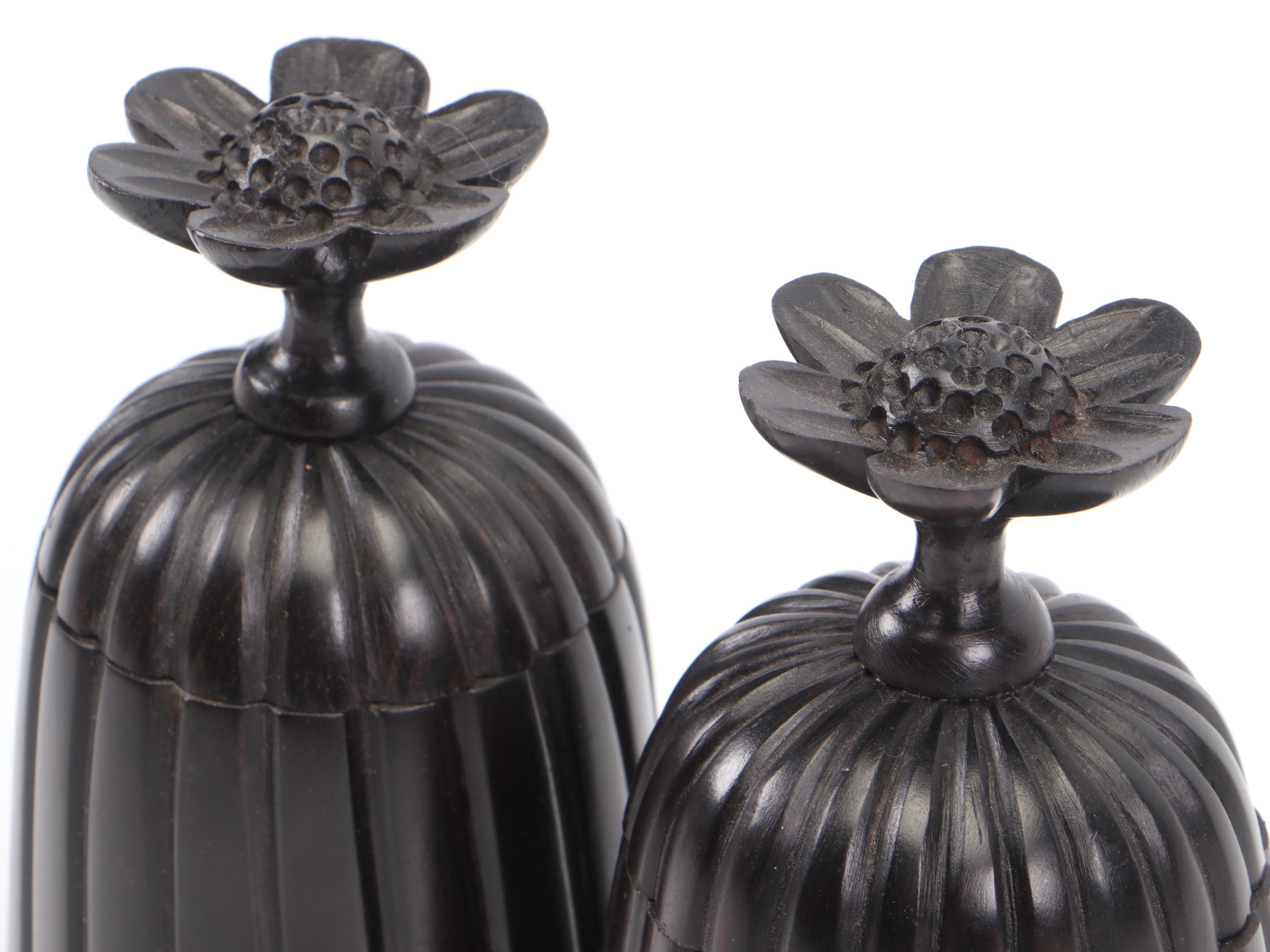 Mozambique Lathe Turned Carved Ebony Mpingo Wood Vessels