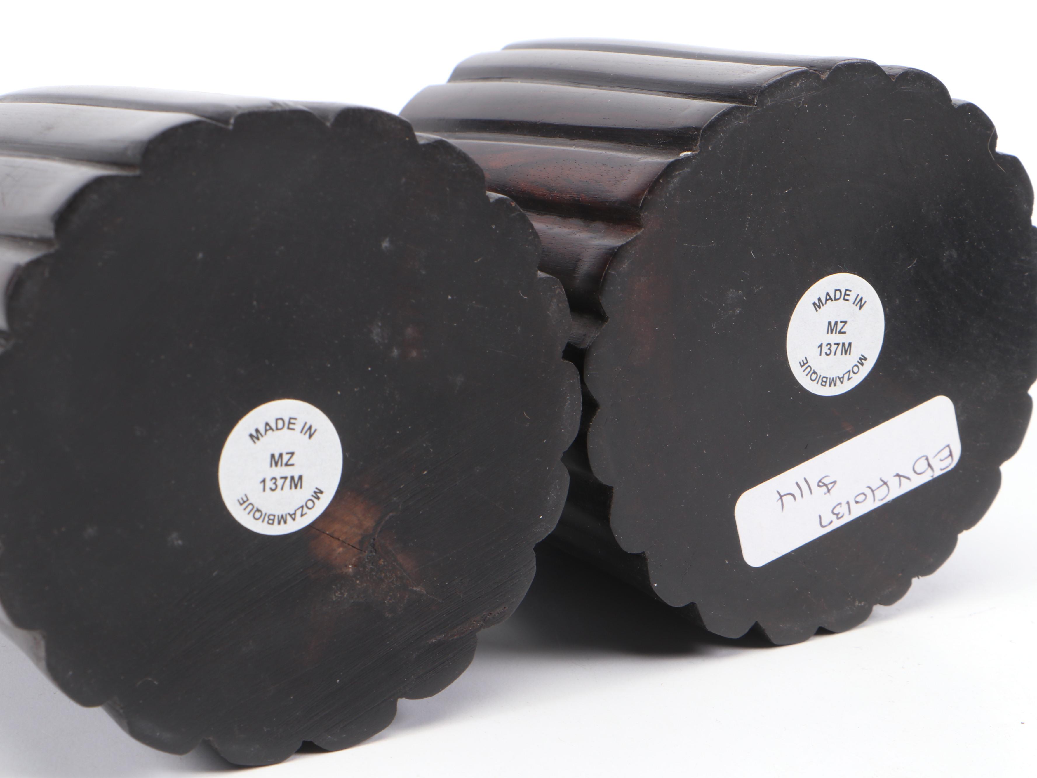 Mozambique Lathe Turned Carved Ebony Mpingo Wood Vessels