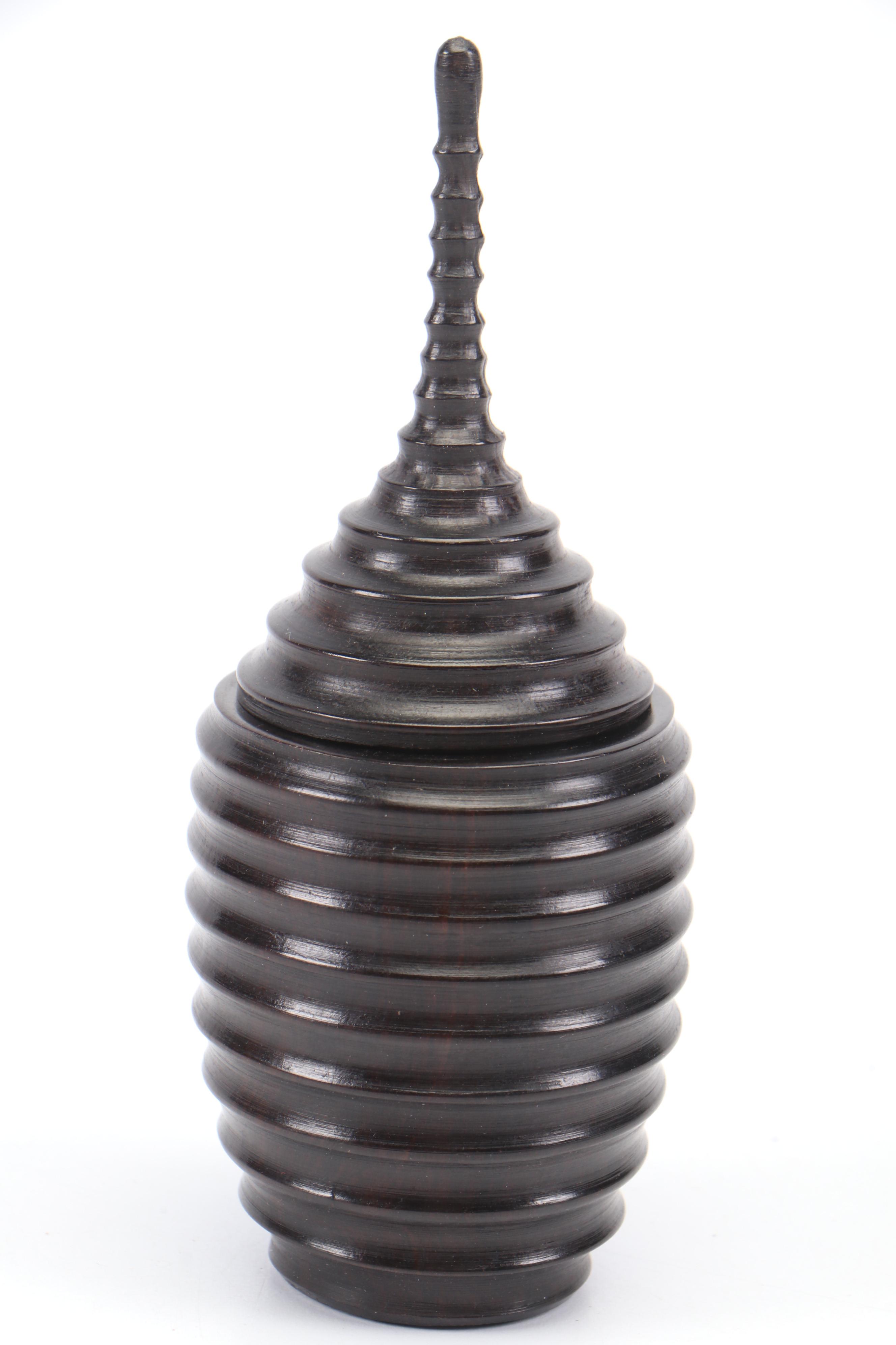 Mozambique Lathe Turned Carved Ebony Mpingo Wood Vessels