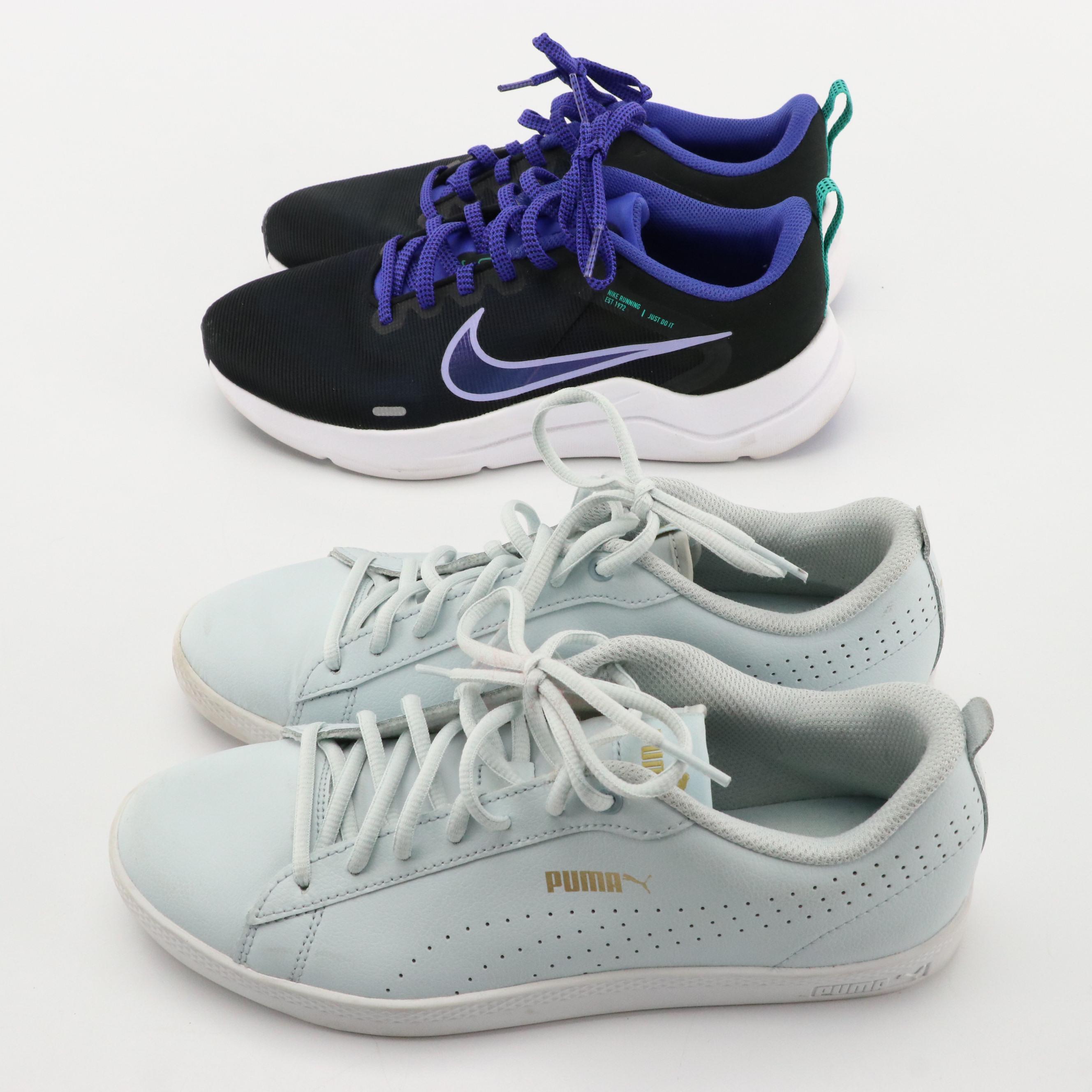 Nike Downshifter 12 Mesh Running Shoes and Puma Smash Leather Court Sneakers