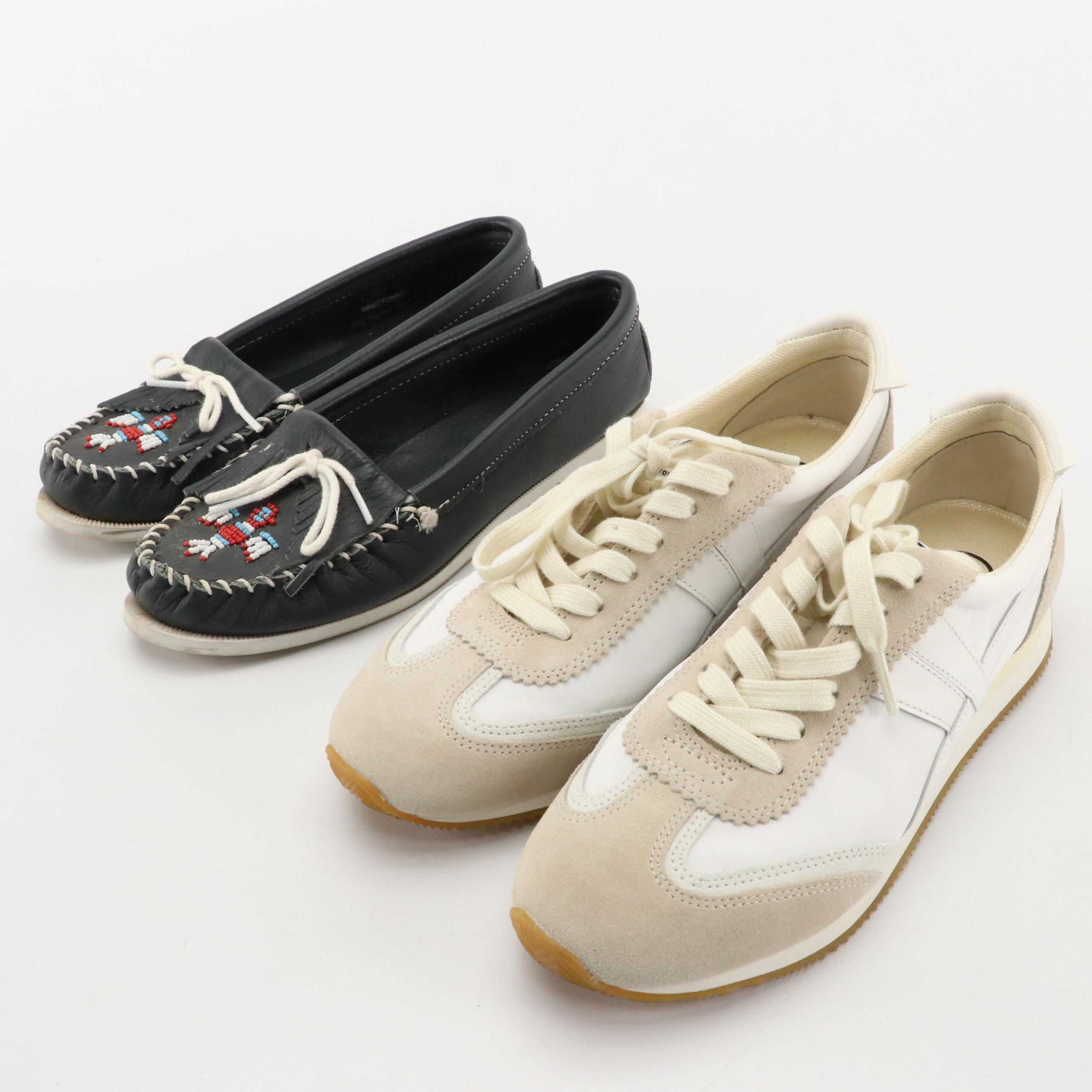 Tory Burch Hank Court Sneakers and Minnetonka Beaded Thunderbird Moccasins