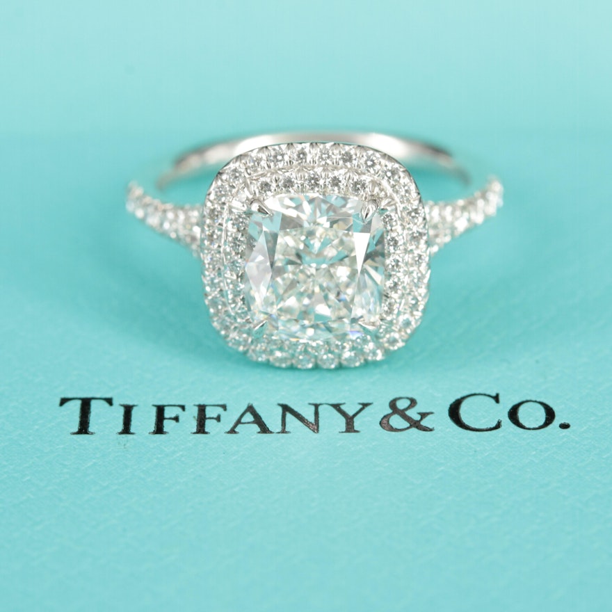 Tiffany & Co. Platinum 2.75 CTW Diamond Double Halo Ring with Online GIA Report