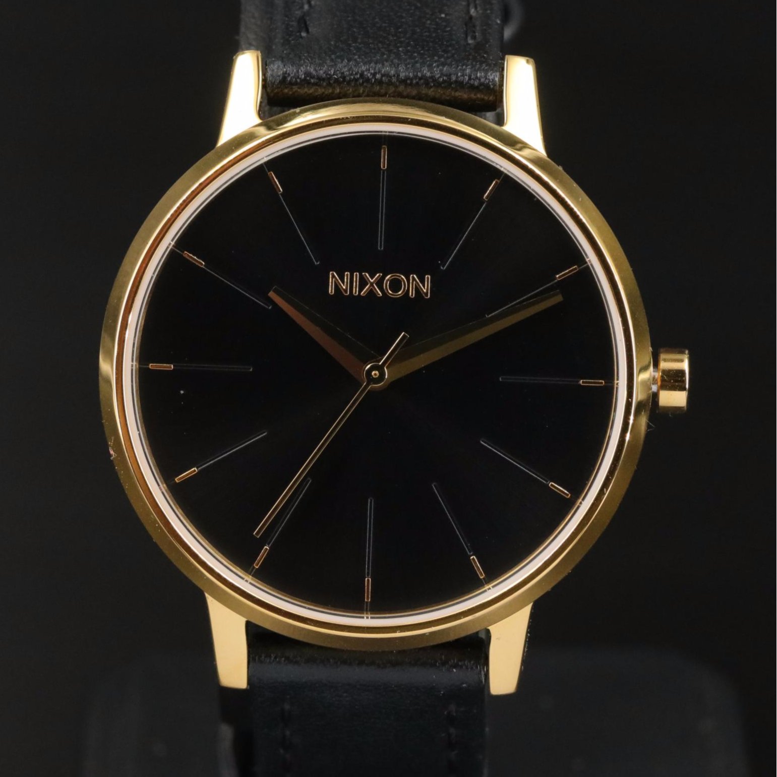 Nixon The Kensington Leather Gold Toned Quartz Watch with Black Dial