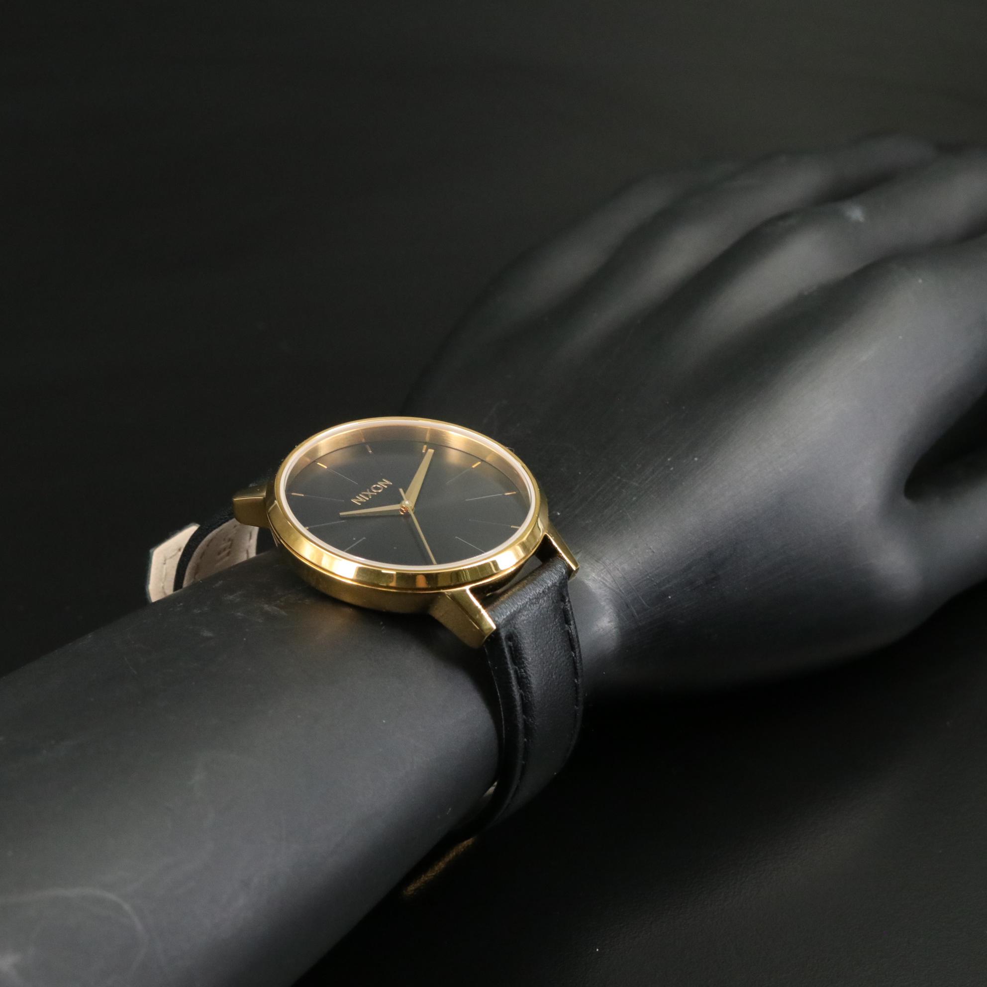Nixon The Kensington Leather Gold Toned Quartz Watch with Black Dial