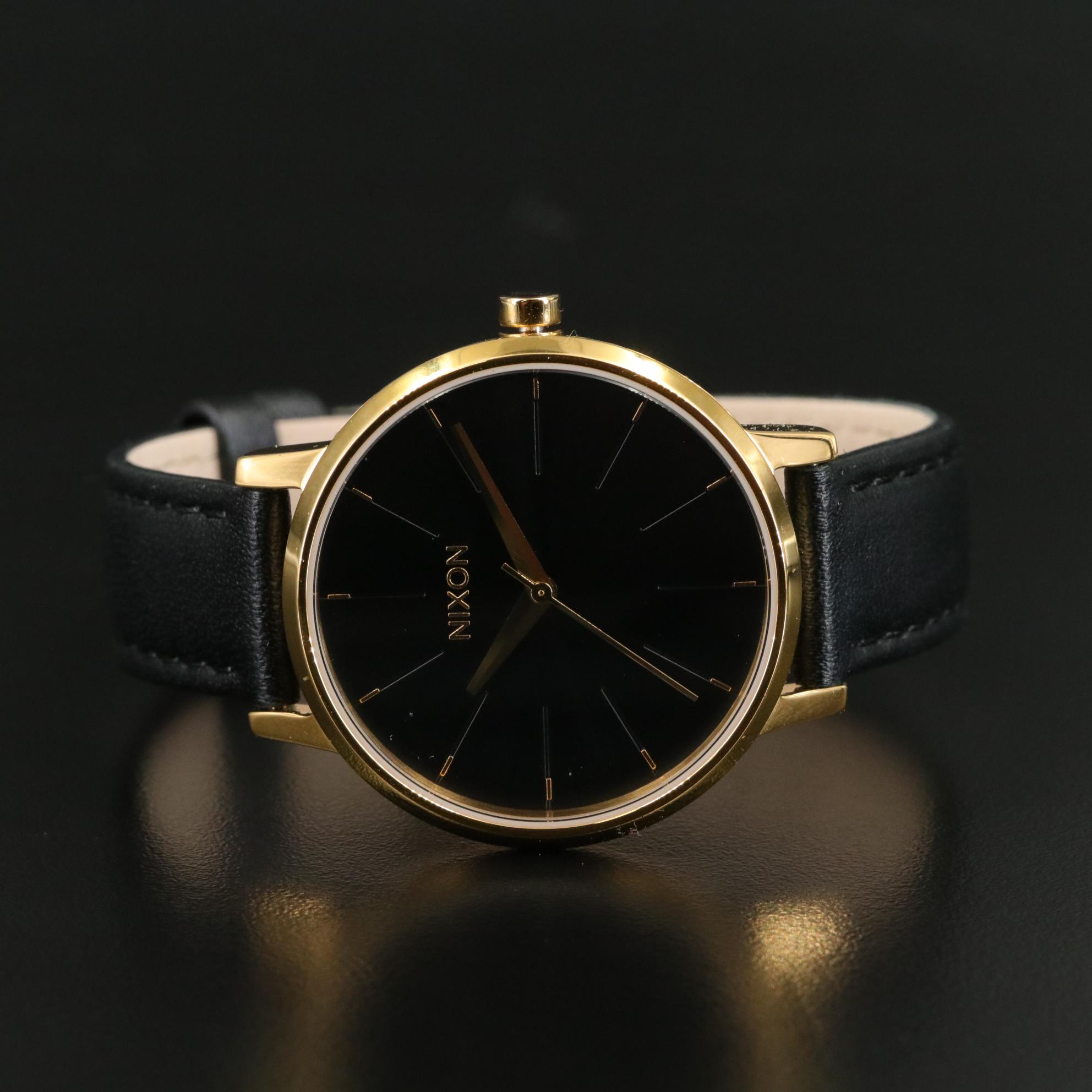 Nixon The Kensington Leather Gold Toned Quartz Watch with Black Dial