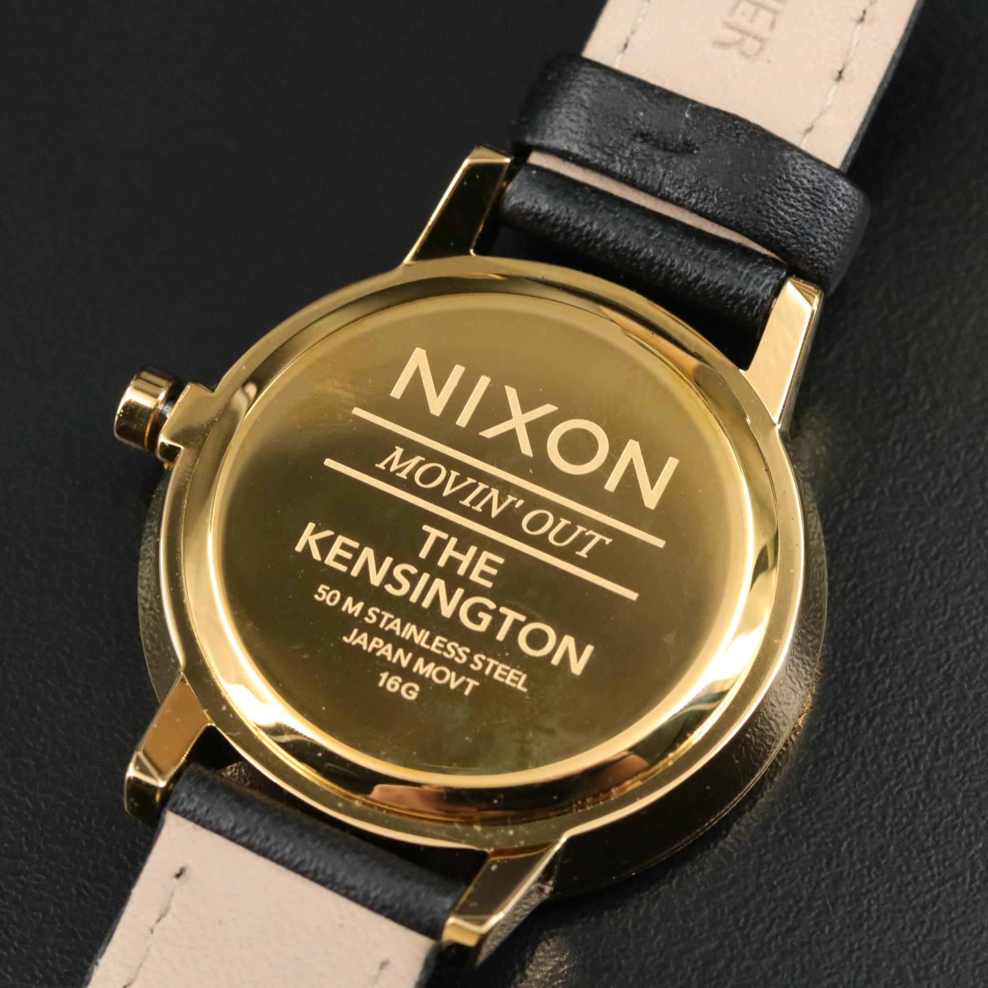 Nixon The Kensington Leather Gold Toned Quartz Watch with Black Dial