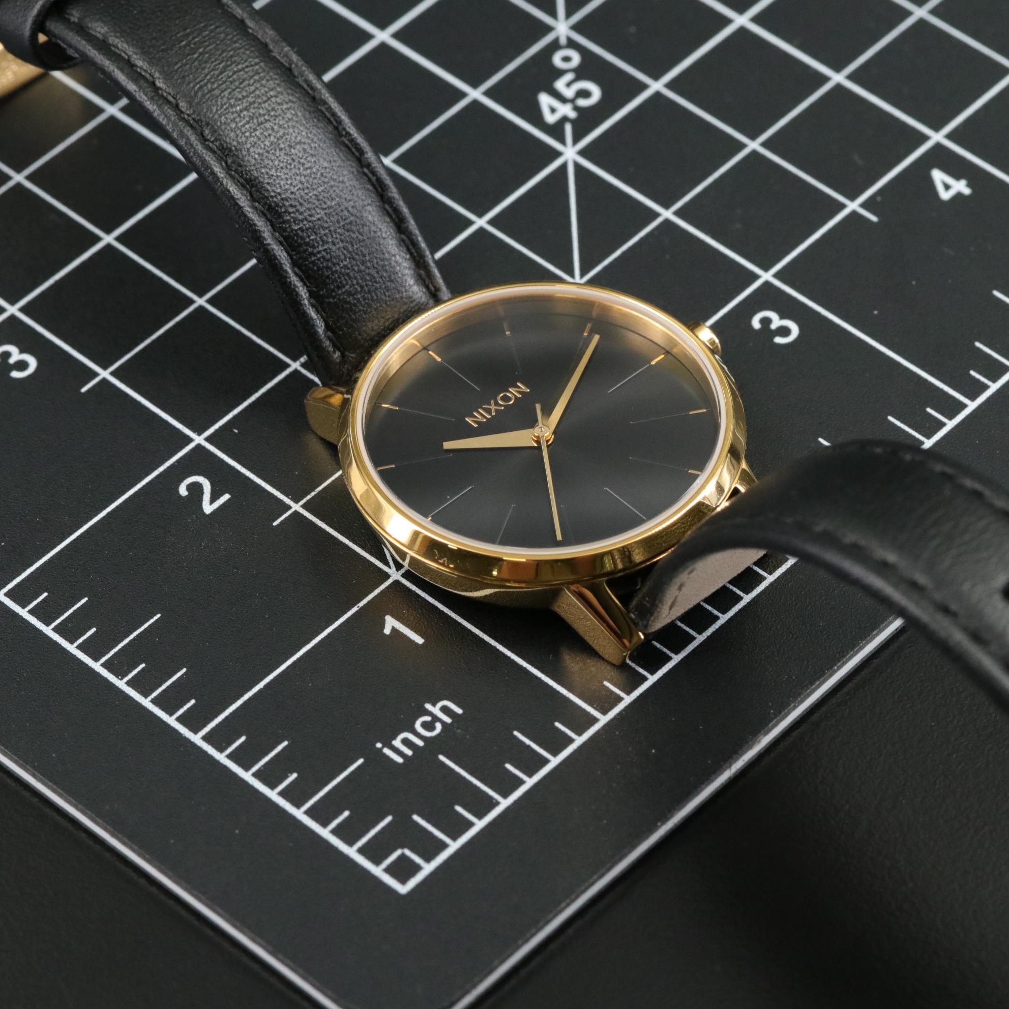 Nixon The Kensington Leather Gold Toned Quartz Watch with Black Dial