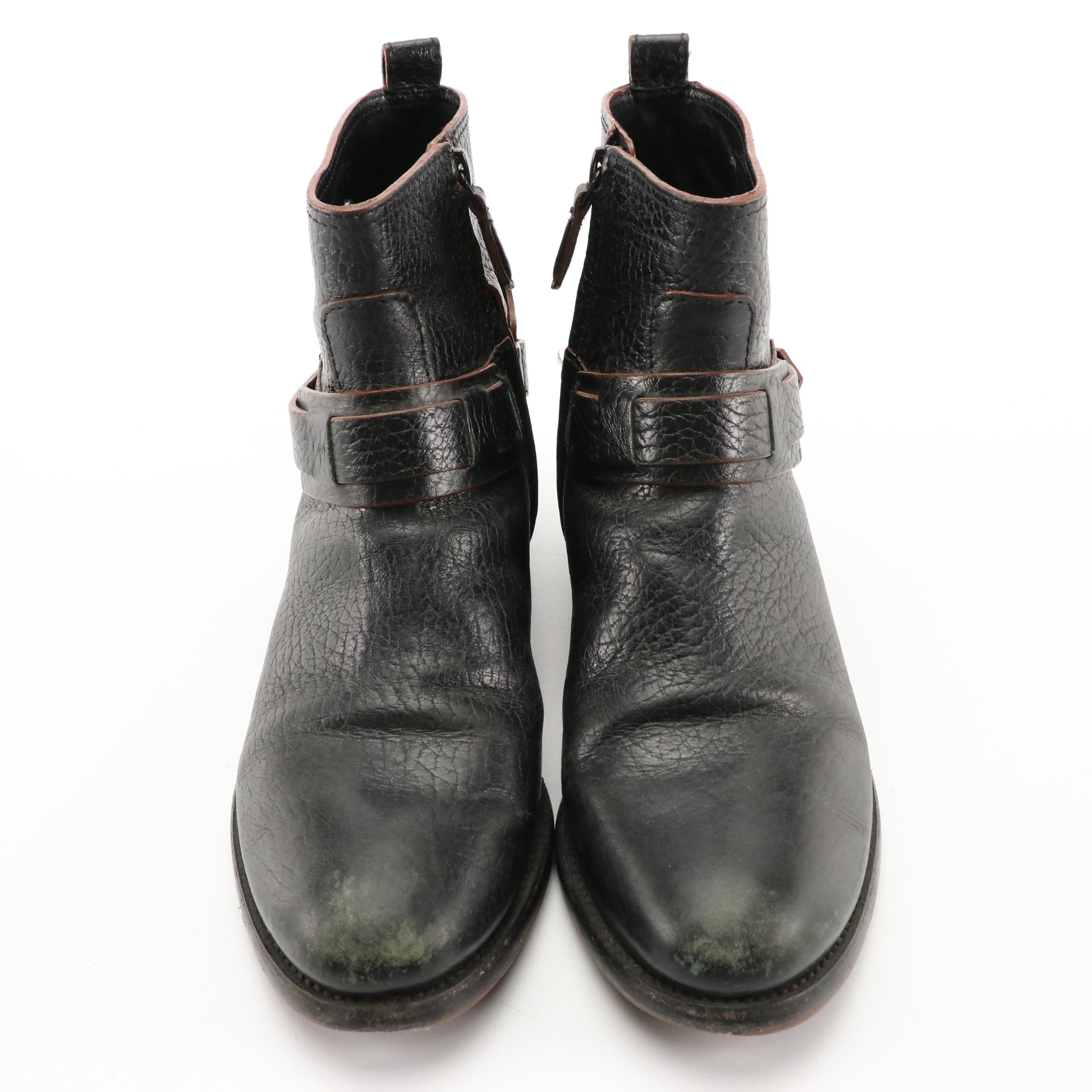 Tory Burch Derby Harness Booties in Black Grained Leather