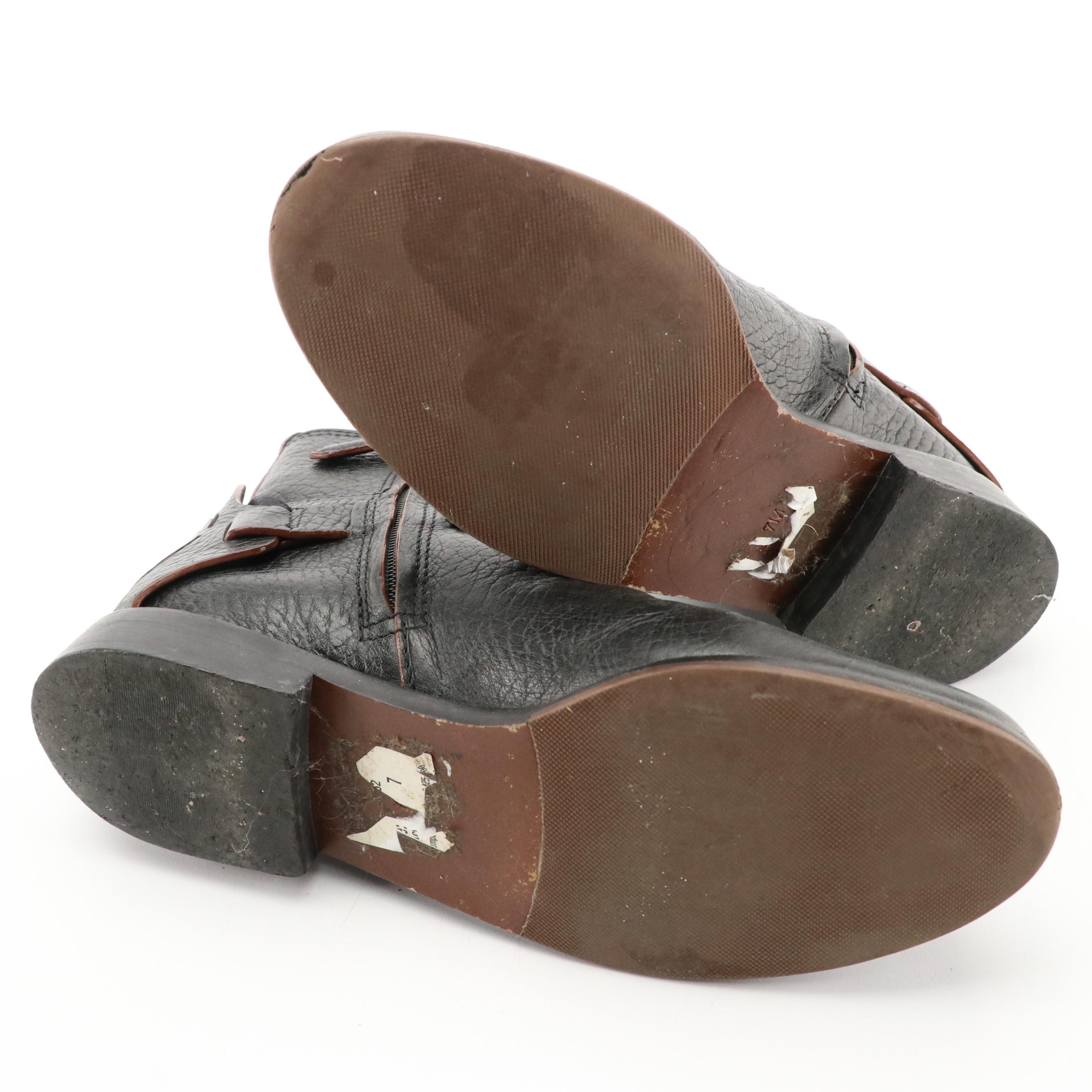 Tory Burch Derby Harness Booties in Black Grained Leather