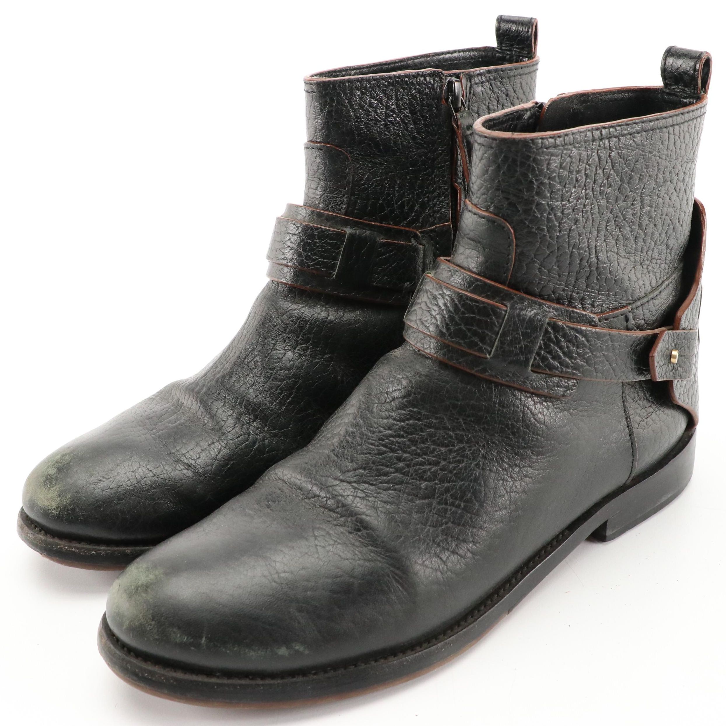 Tory Burch Derby Harness Booties in Black Grained Leather