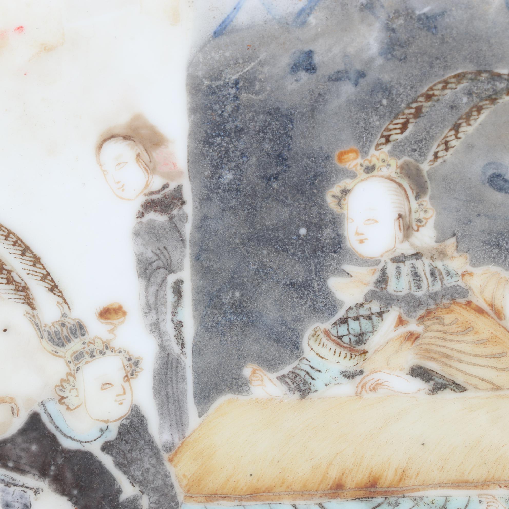 Antique Chinese Ceramic Picture Tile With Holes On Edges for Weaving/Attaching