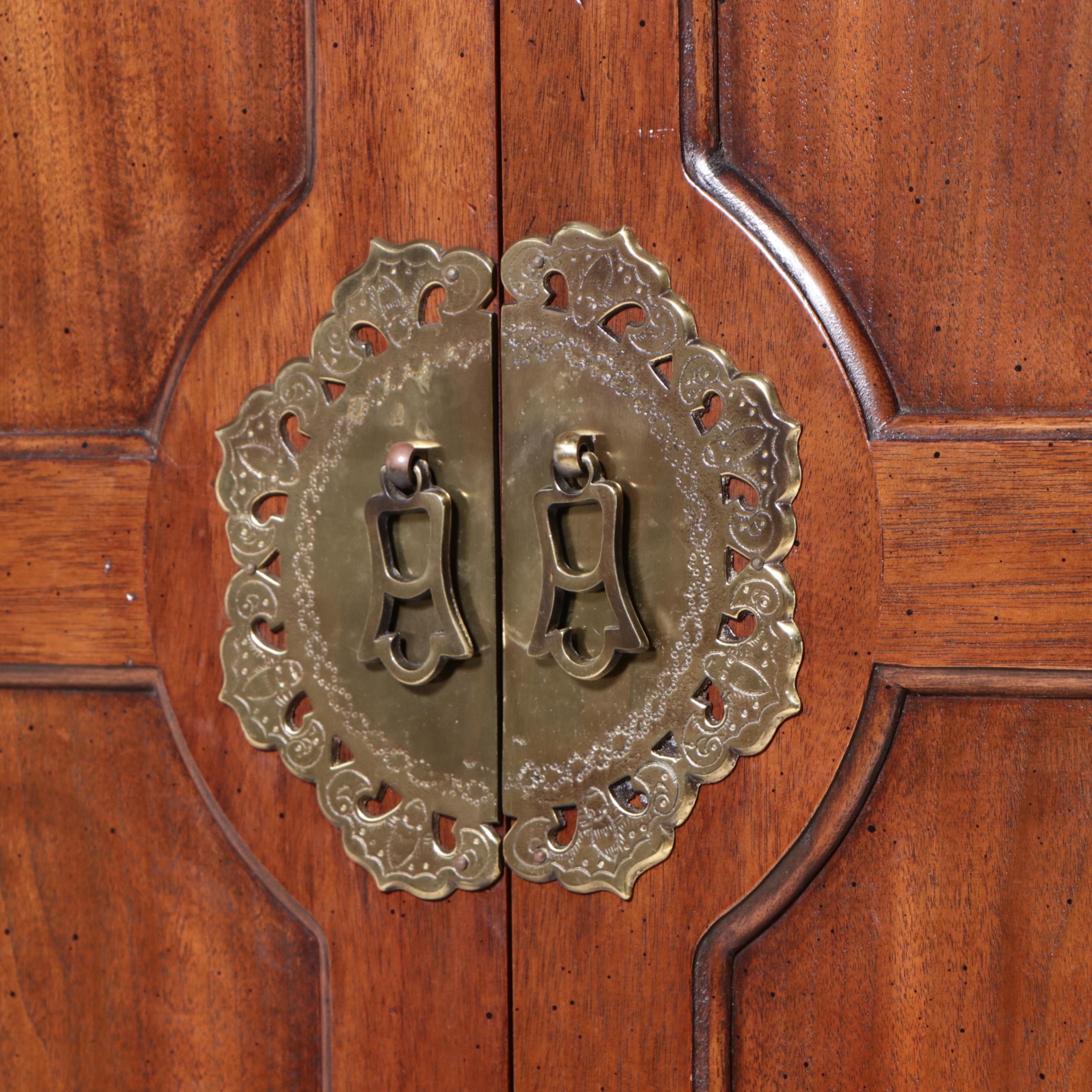 Henredon Korean Style Brass-Mounted Mahogany Bar Cabinet, Late 20th Century
