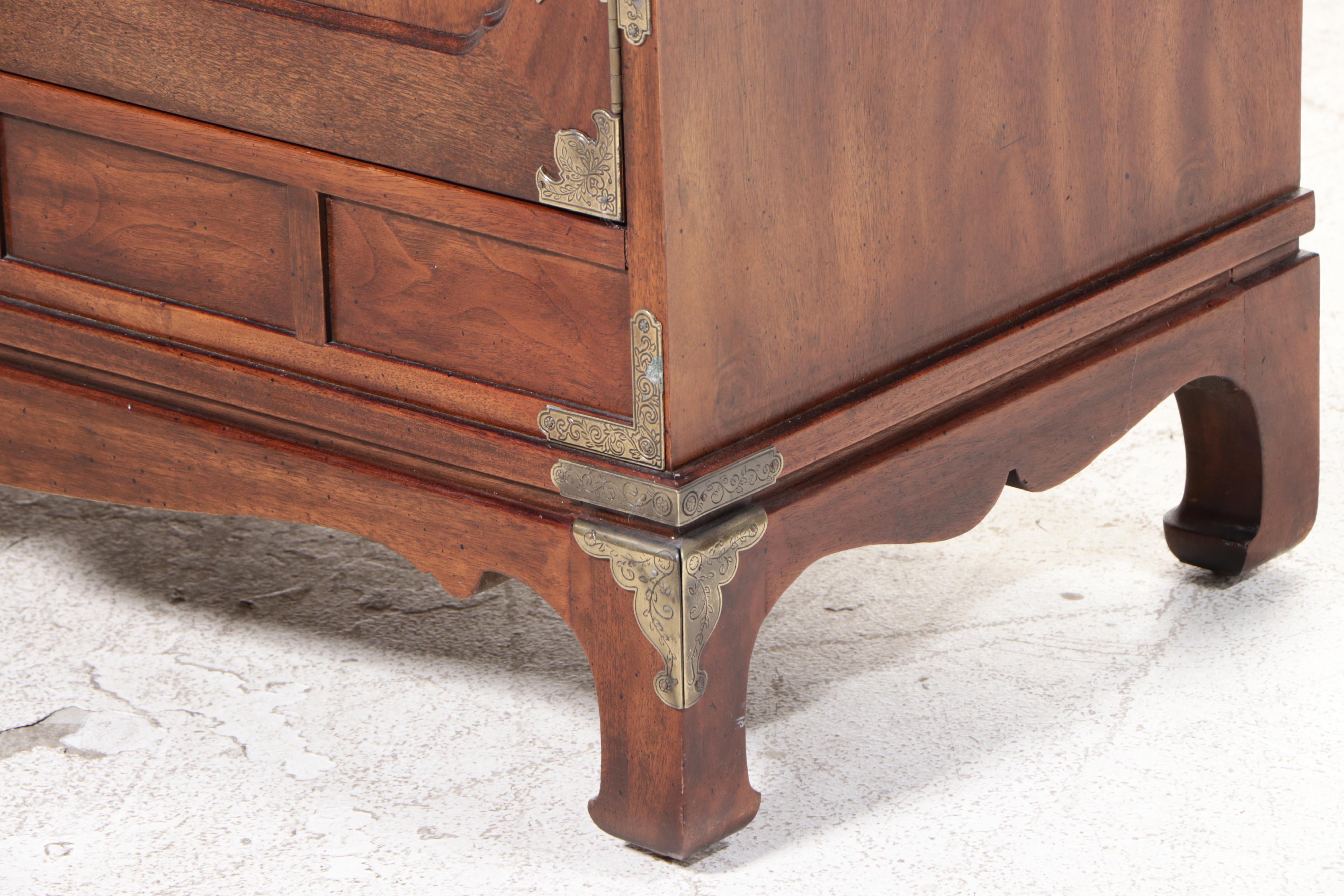 Henredon Korean Style Brass-Mounted Mahogany Bar Cabinet, Late 20th Century