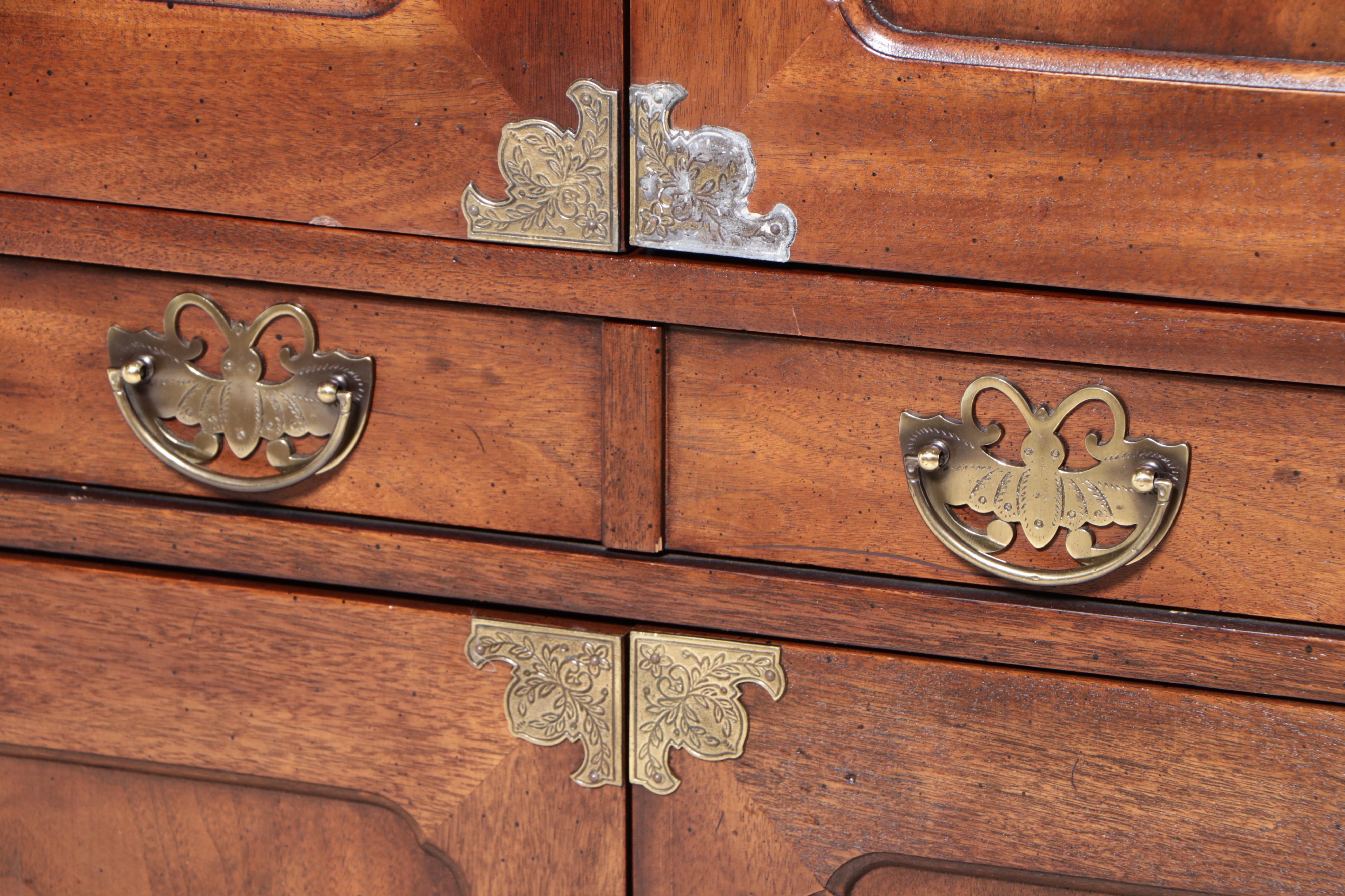 Henredon Korean Style Brass-Mounted Mahogany Bar Cabinet, Late 20th Century