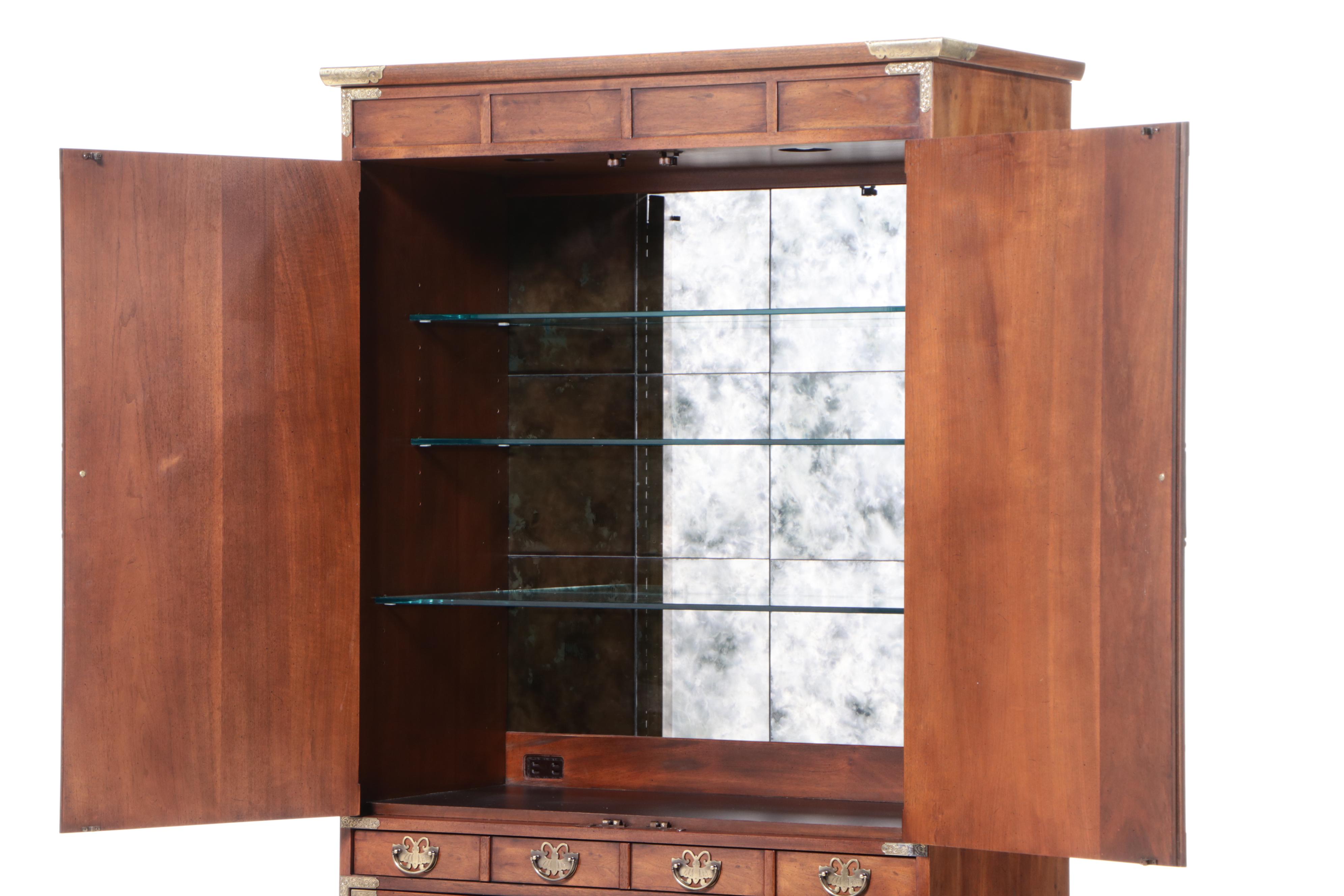 Henredon Korean Style Brass-Mounted Mahogany Bar Cabinet, Late 20th Century