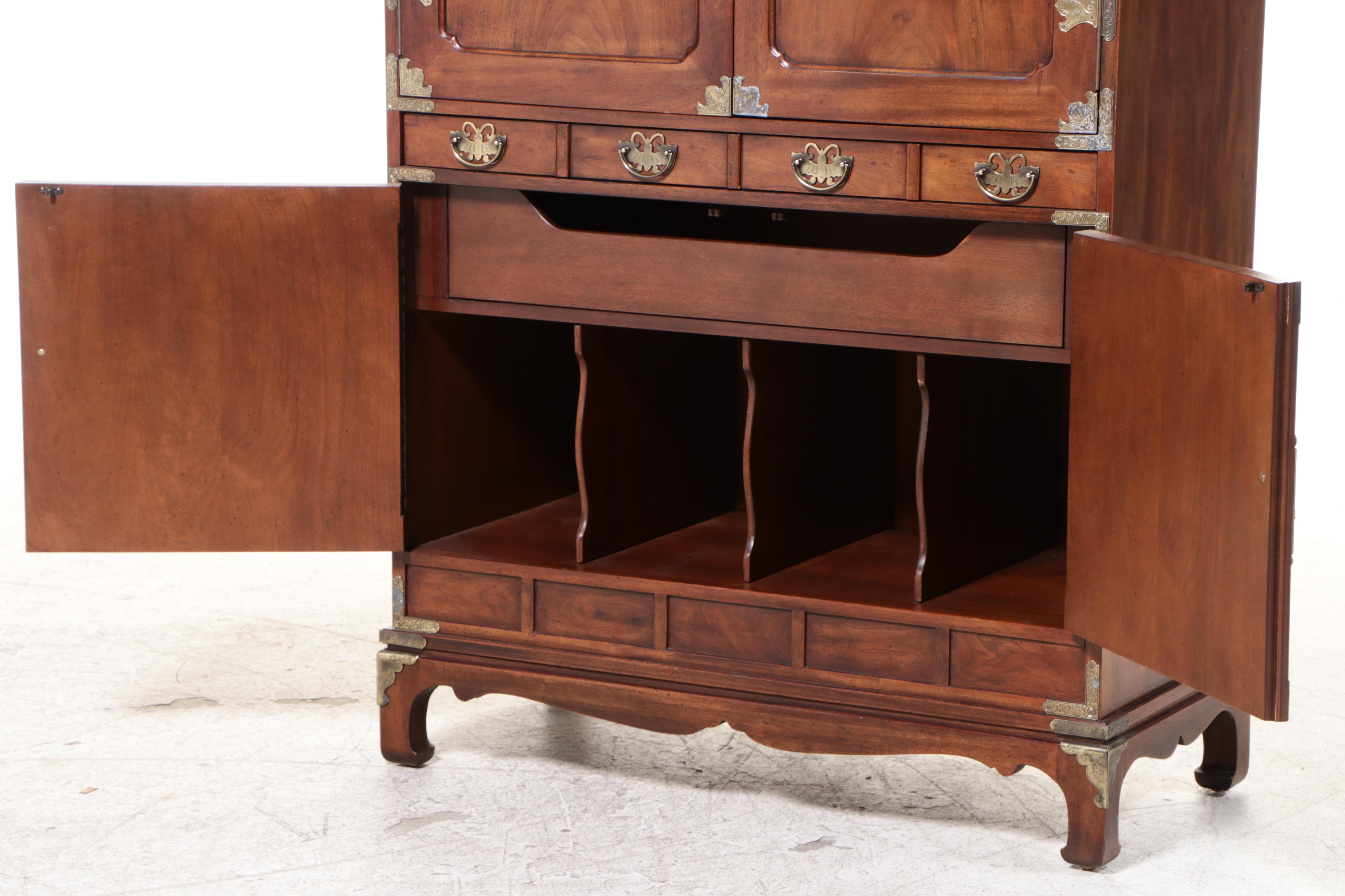 Henredon Korean Style Brass-Mounted Mahogany Bar Cabinet, Late 20th Century