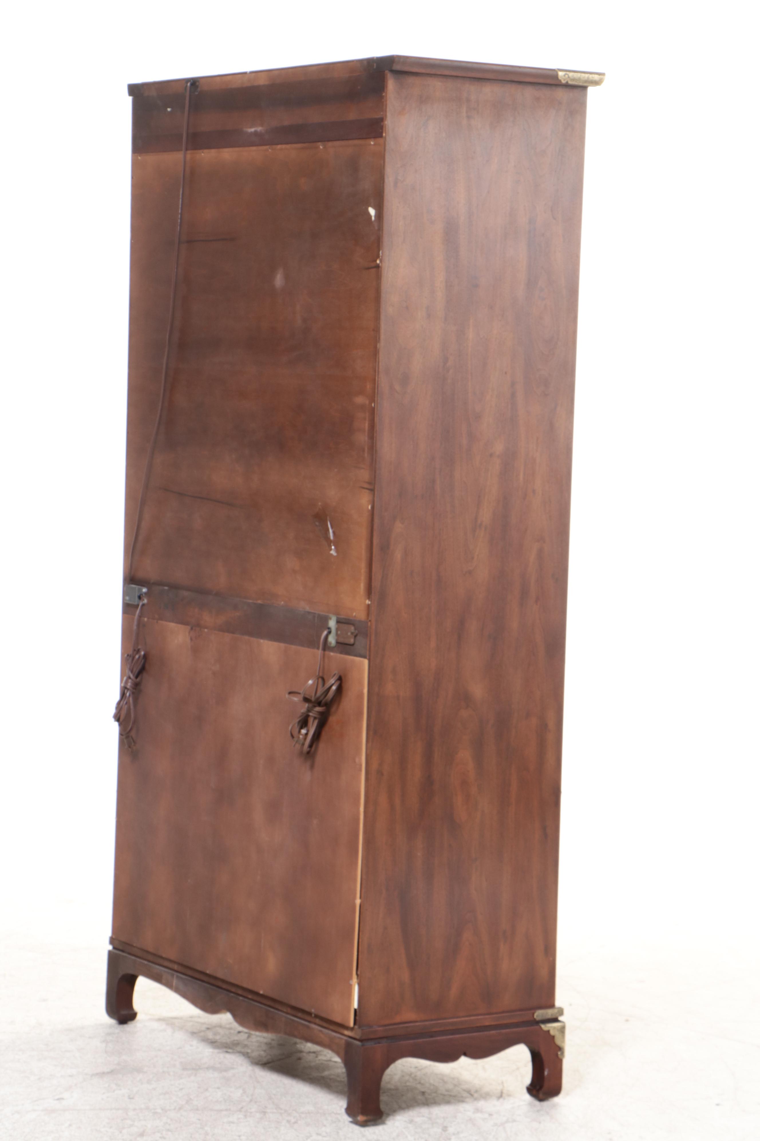 Henredon Korean Style Brass-Mounted Mahogany Bar Cabinet, Late 20th Century
