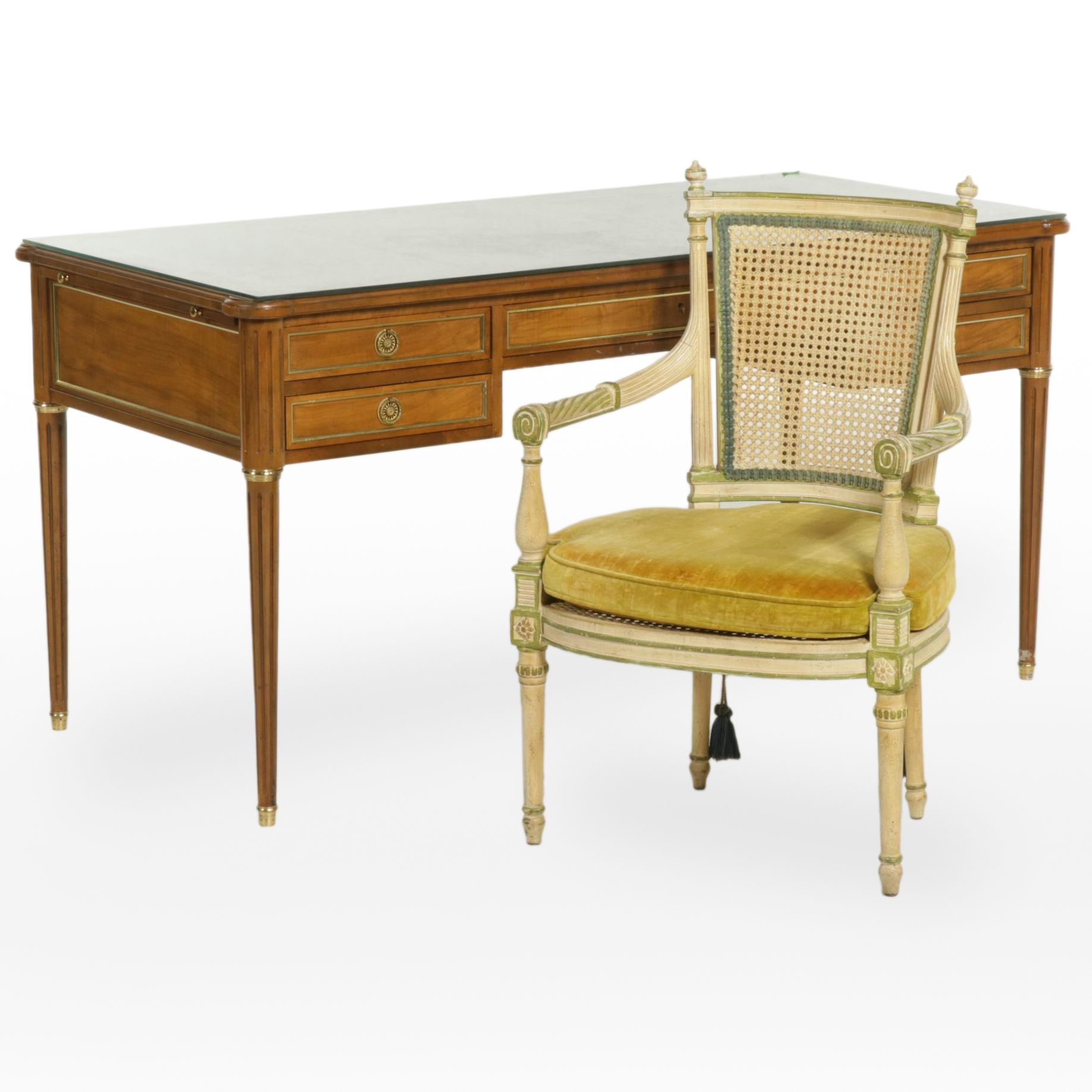 Baker Furniture "Collector's Edition" Louis XVI Style Desk Plus Caned Chair