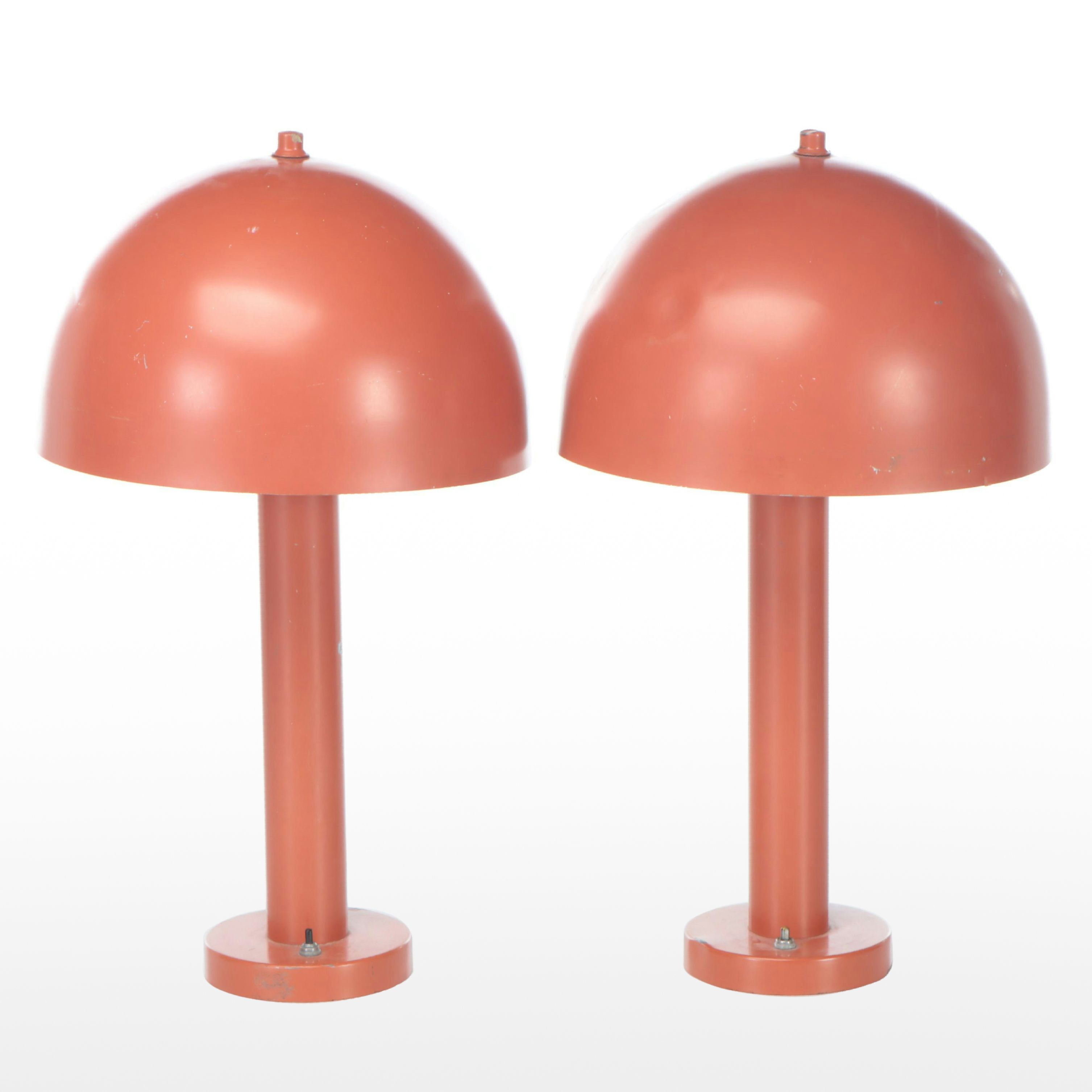 Pair of Nessen Enameled Aluminum Mushroom Lamps