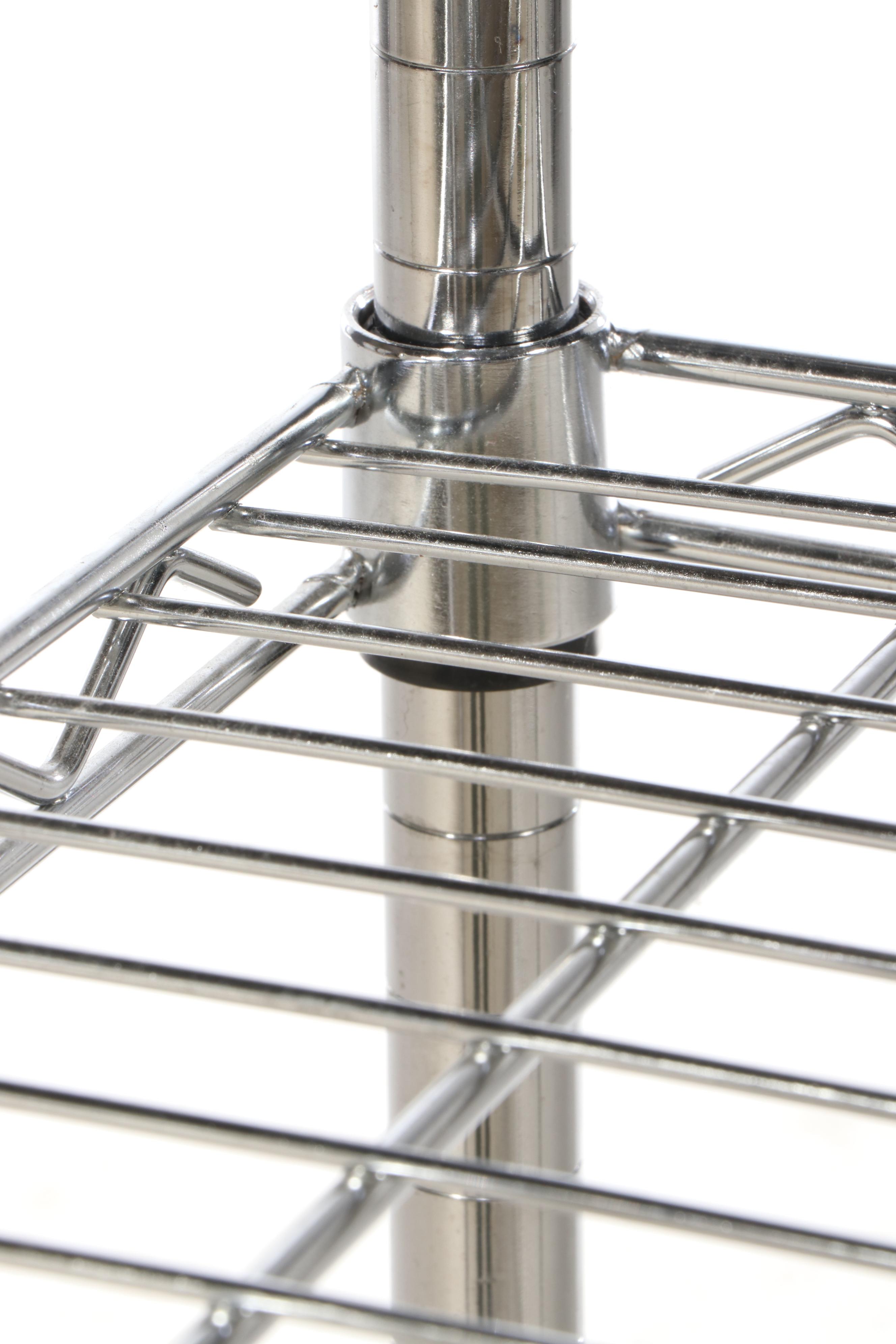 Three Chromed Metal Shelves on Wheels