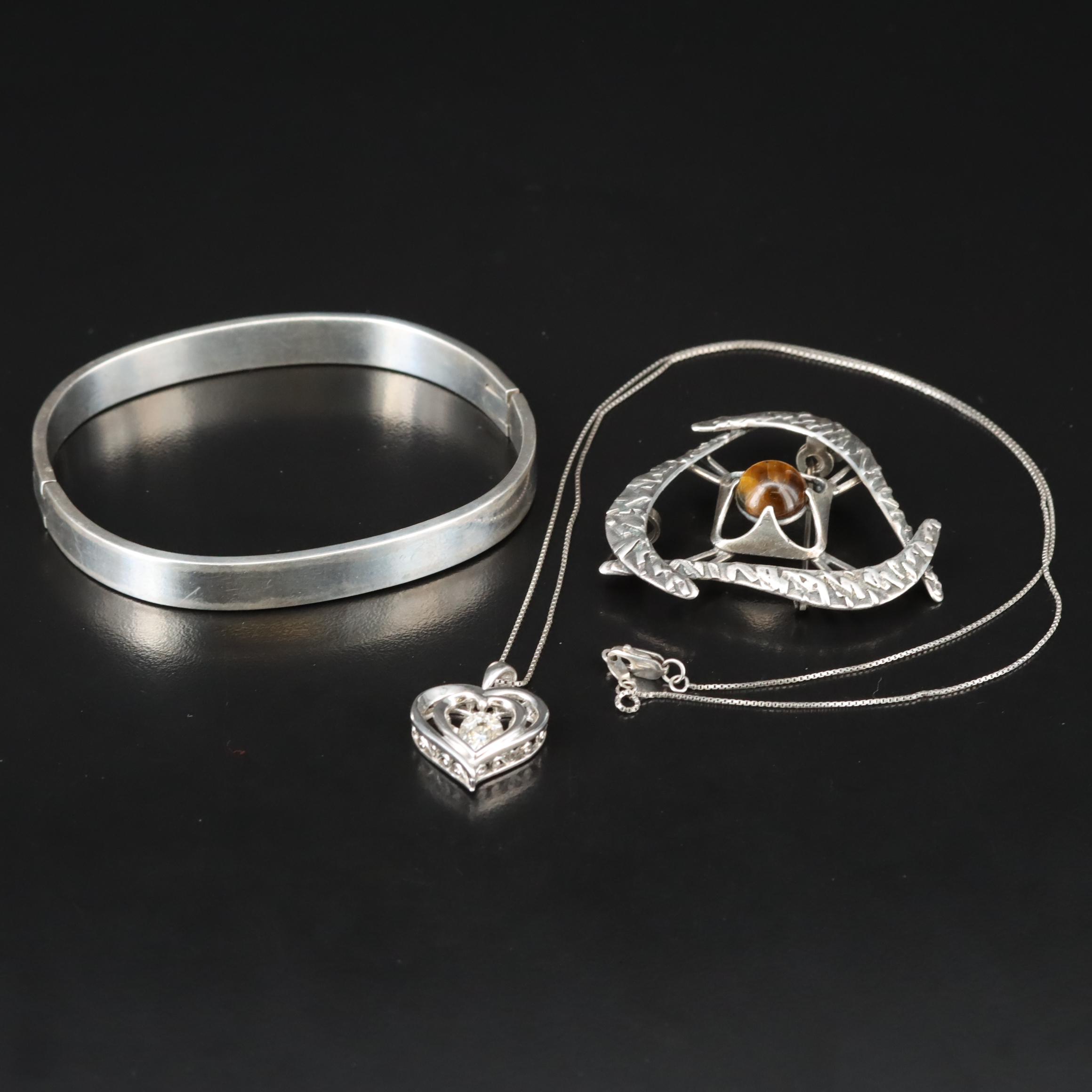 Sterling Jewelry Including Tiger's Eye and White Sapphire