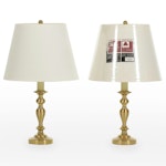 Pair of Federal Style Turned Brass Candlestick Table Lamps