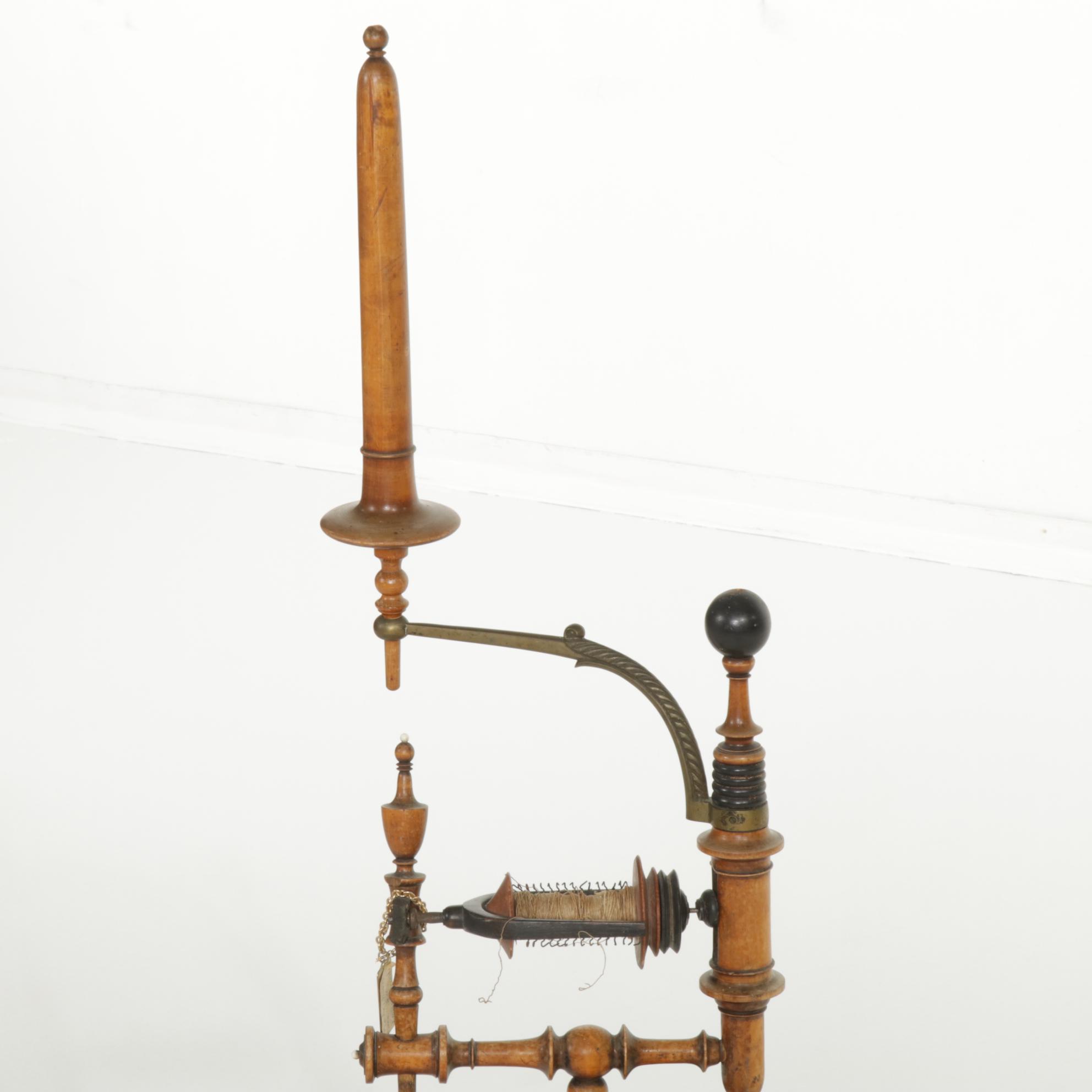Continental Turned Wood and Metal Upright Parlor Spinning Wheel, 19th Century