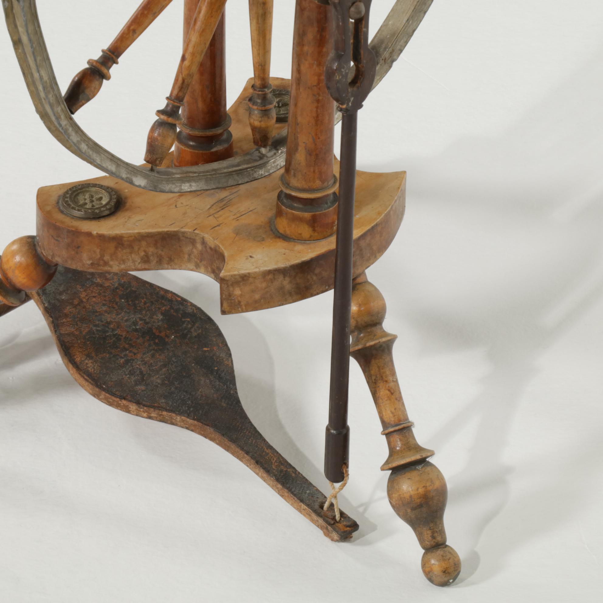 Continental Turned Wood and Metal Upright Parlor Spinning Wheel, 19th Century
