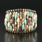 Miriam Haskell Multi-Gemstone Cuff Including Mother of Pearl and Faux Coral