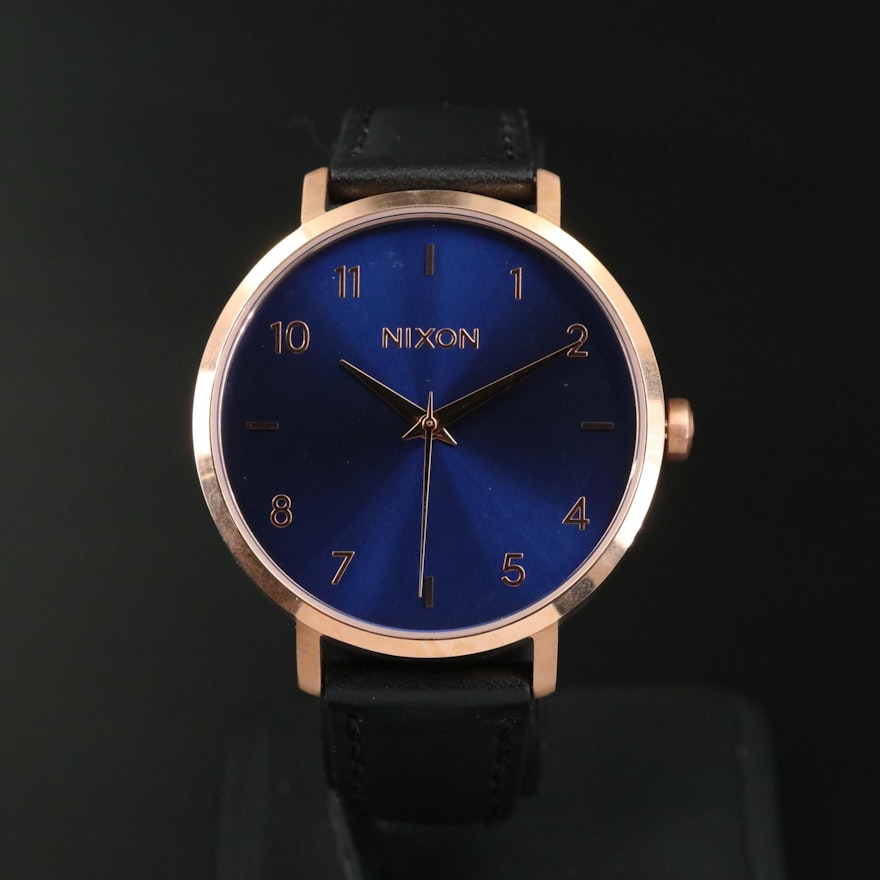 Nixon Arrow Leather Rose Gold Toned Quartz Watch with Indigo Dial