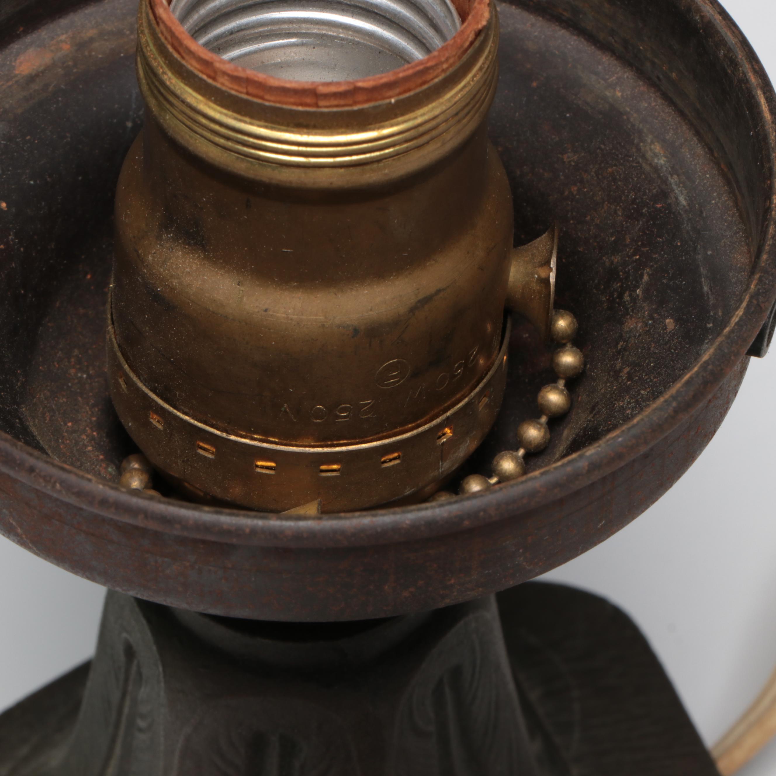 Art Deco Figural Spelter and Uranium Glass Shade Table Lamp