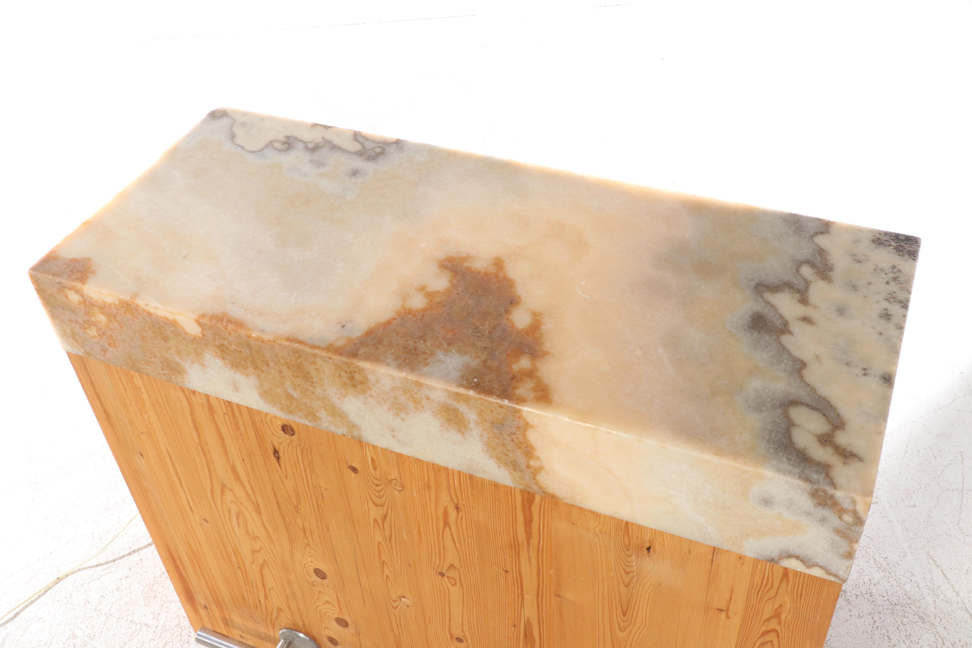 Bespoke Illuminated Calcite Stone Top Pine Bar, Late 20th Century