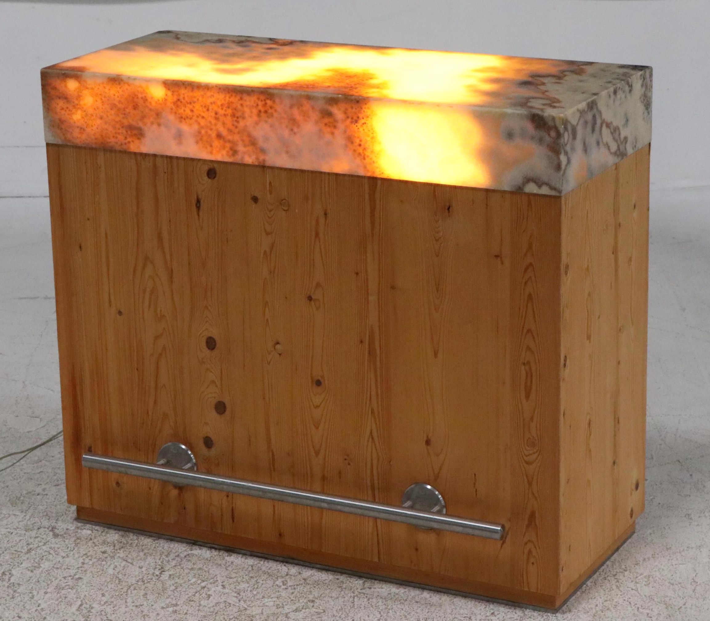 Bespoke Illuminated Calcite Stone Top Pine Bar, Late 20th Century