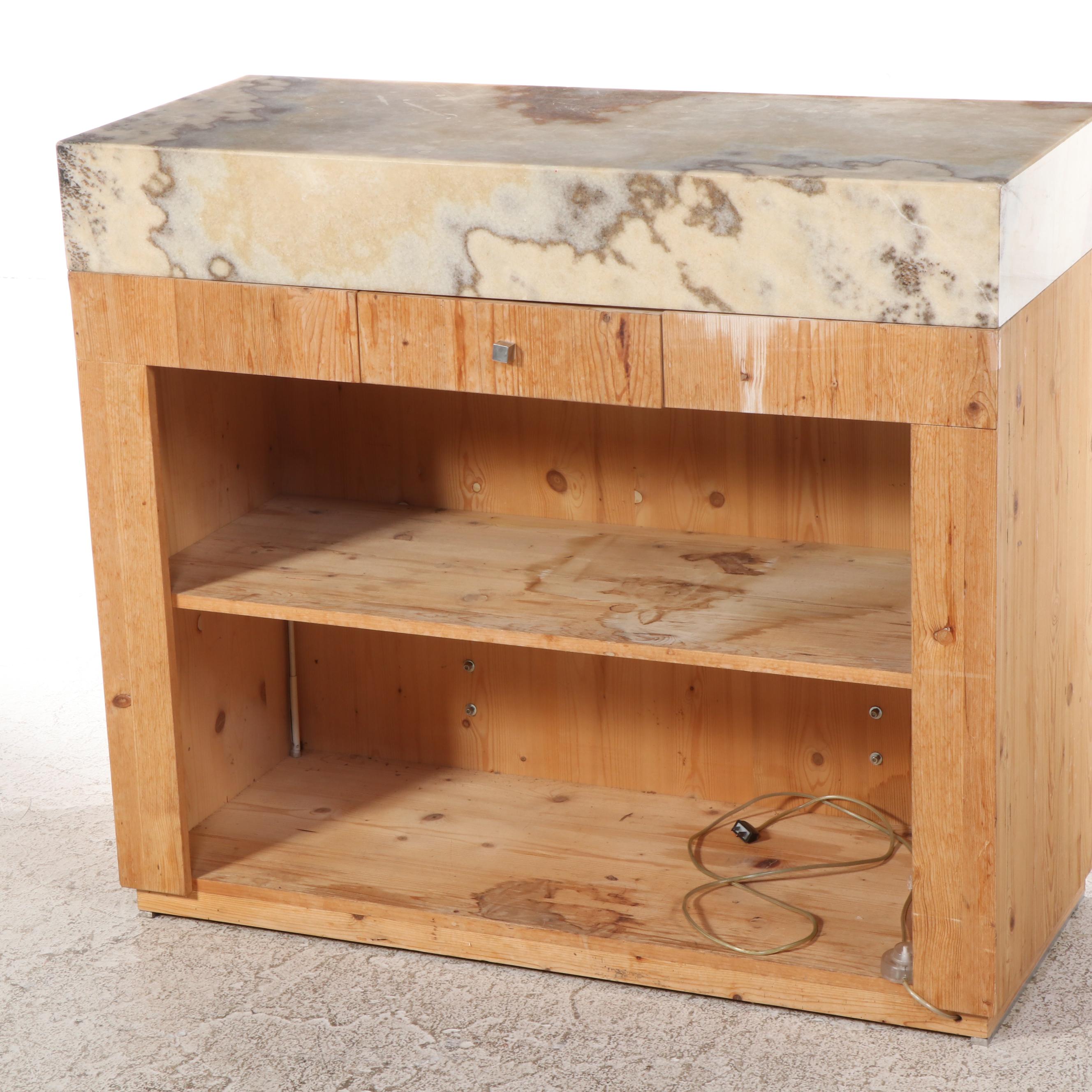 Bespoke Illuminated Calcite Stone Top Pine Bar, Late 20th Century