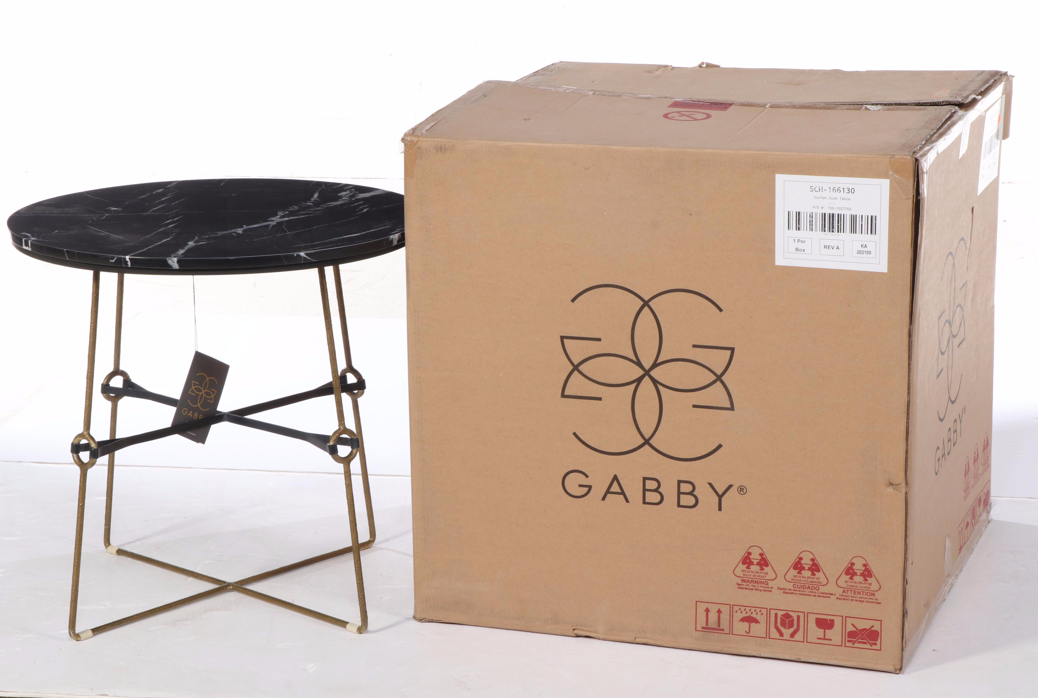 Gabby Iron and Black Marble Top "Stefan"  Side Table