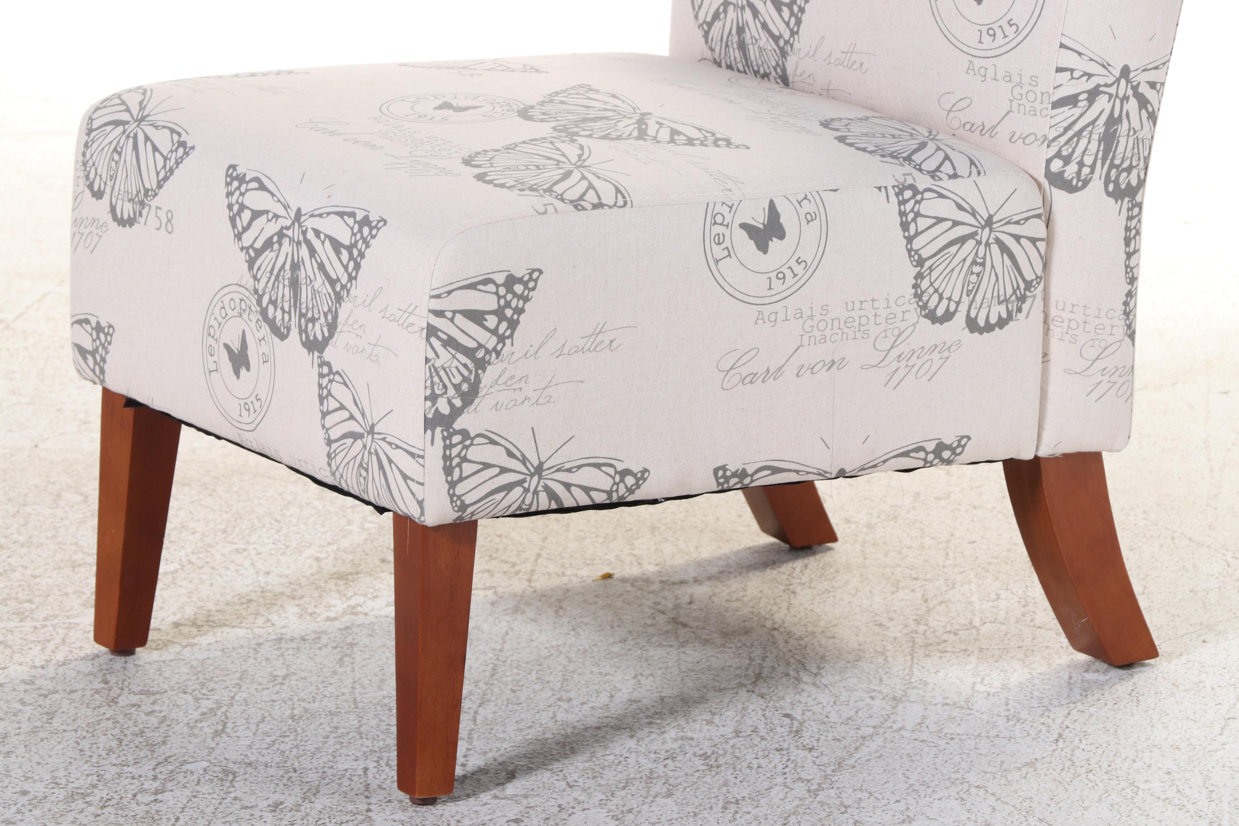 ButterflyPrint Slipper Chair & WhitePainted Side Table, Incl. Linon