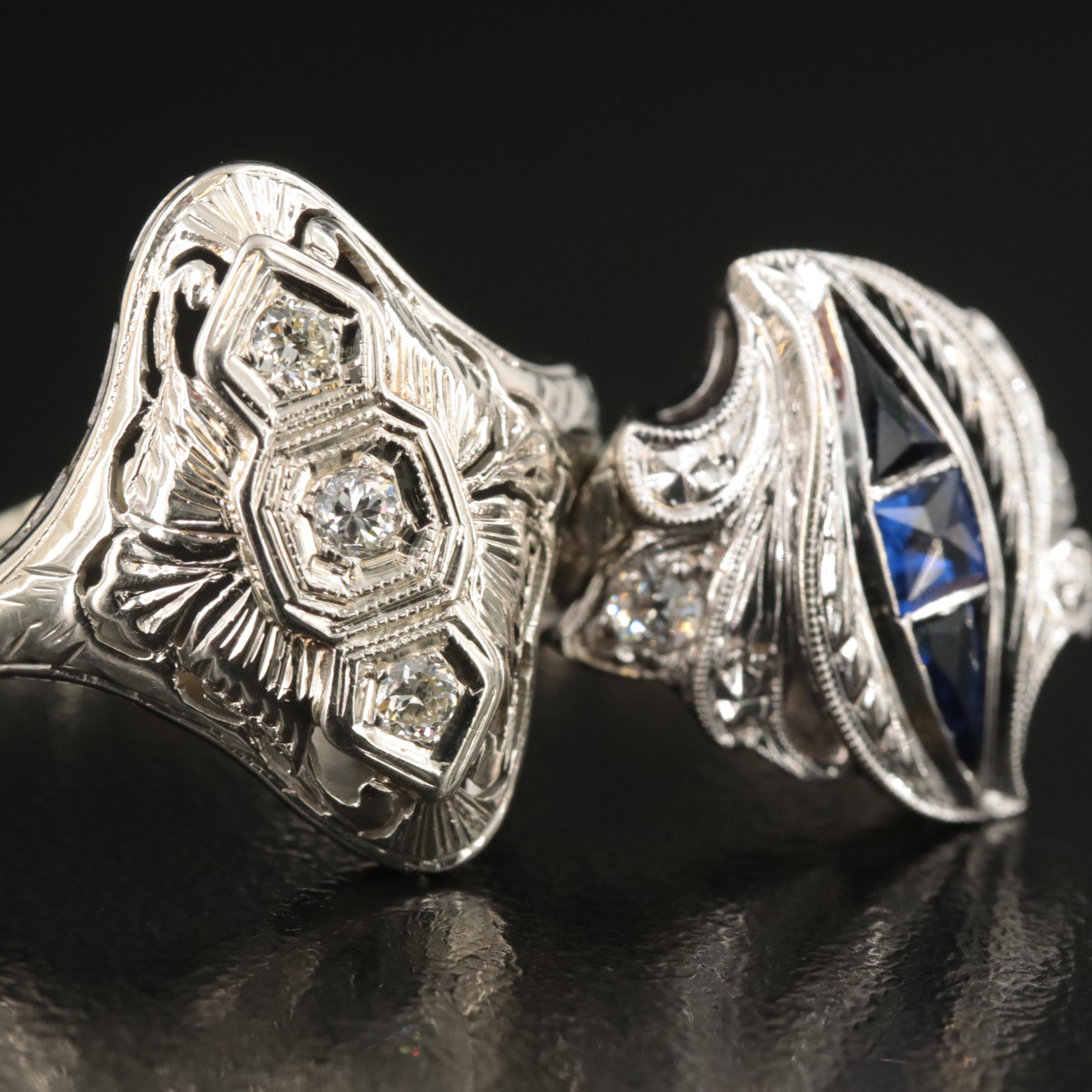 14K and 18K Garnet Glass Doublet, Sapphire and Diamond Rings