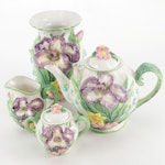 Fitz and Floyd Ceramic Tea Set and Vase