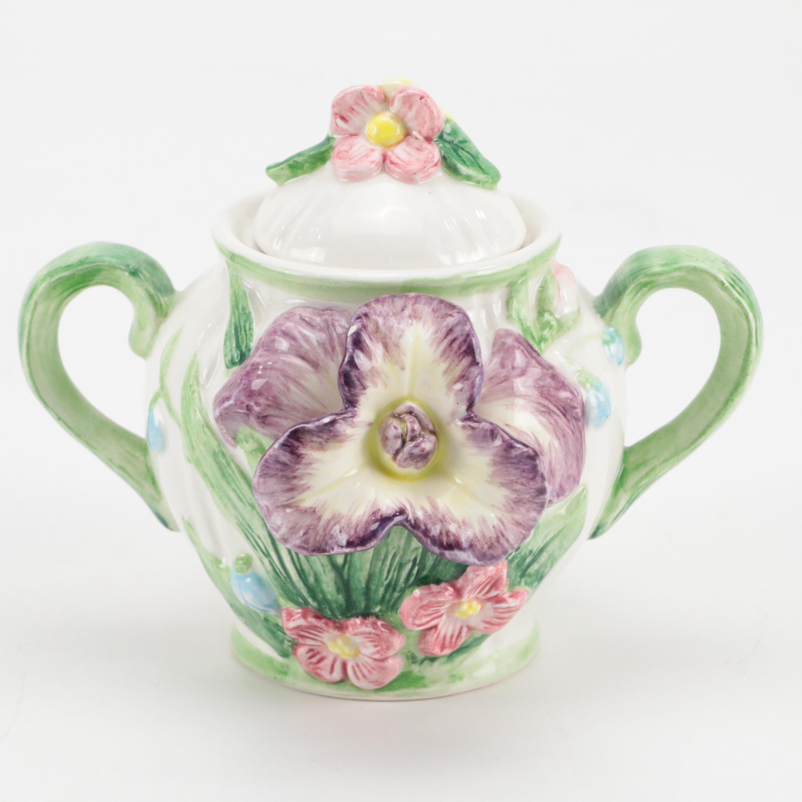 Fitz and Floyd Ceramic Tea Set and Vase