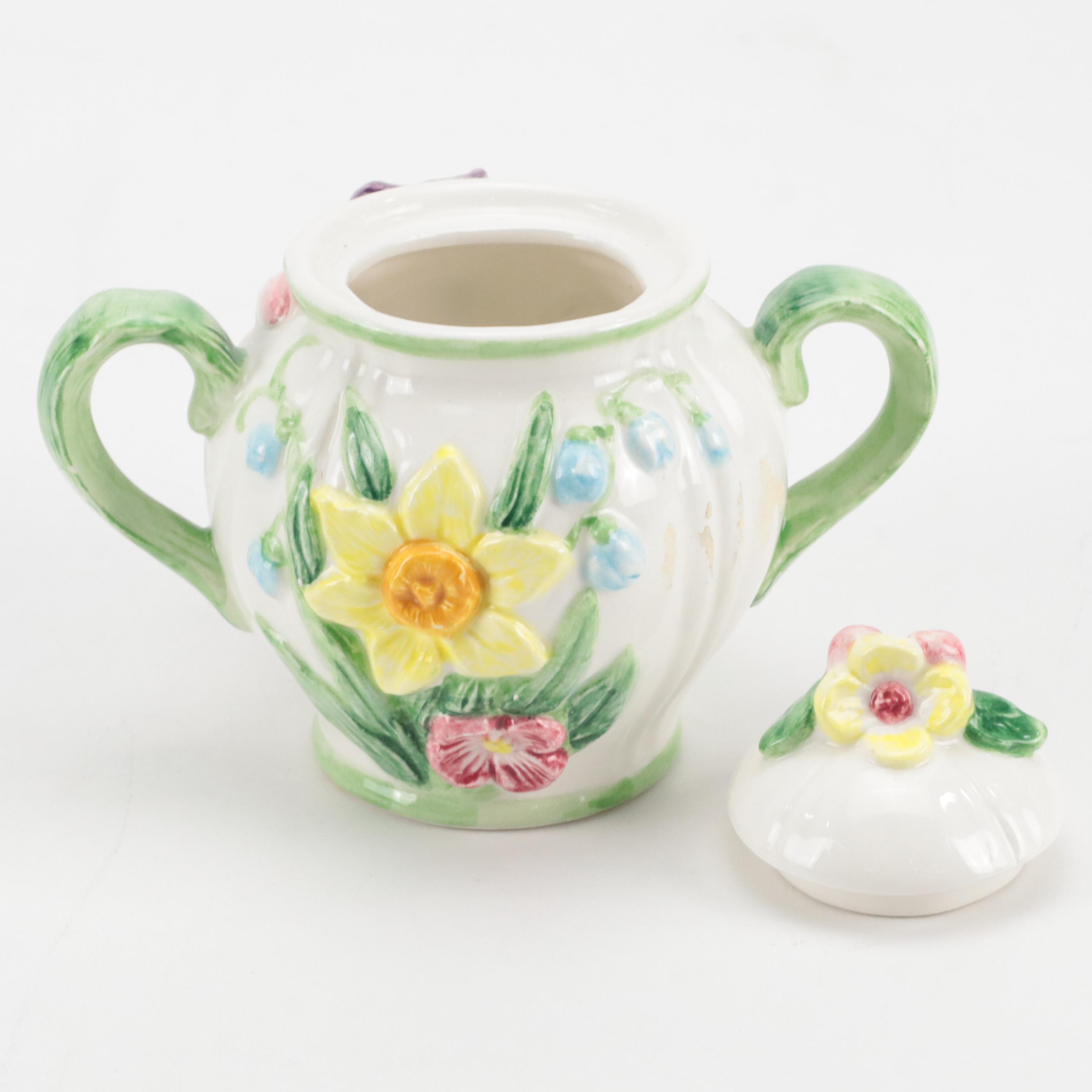 Fitz and Floyd Ceramic Tea Set and Vase