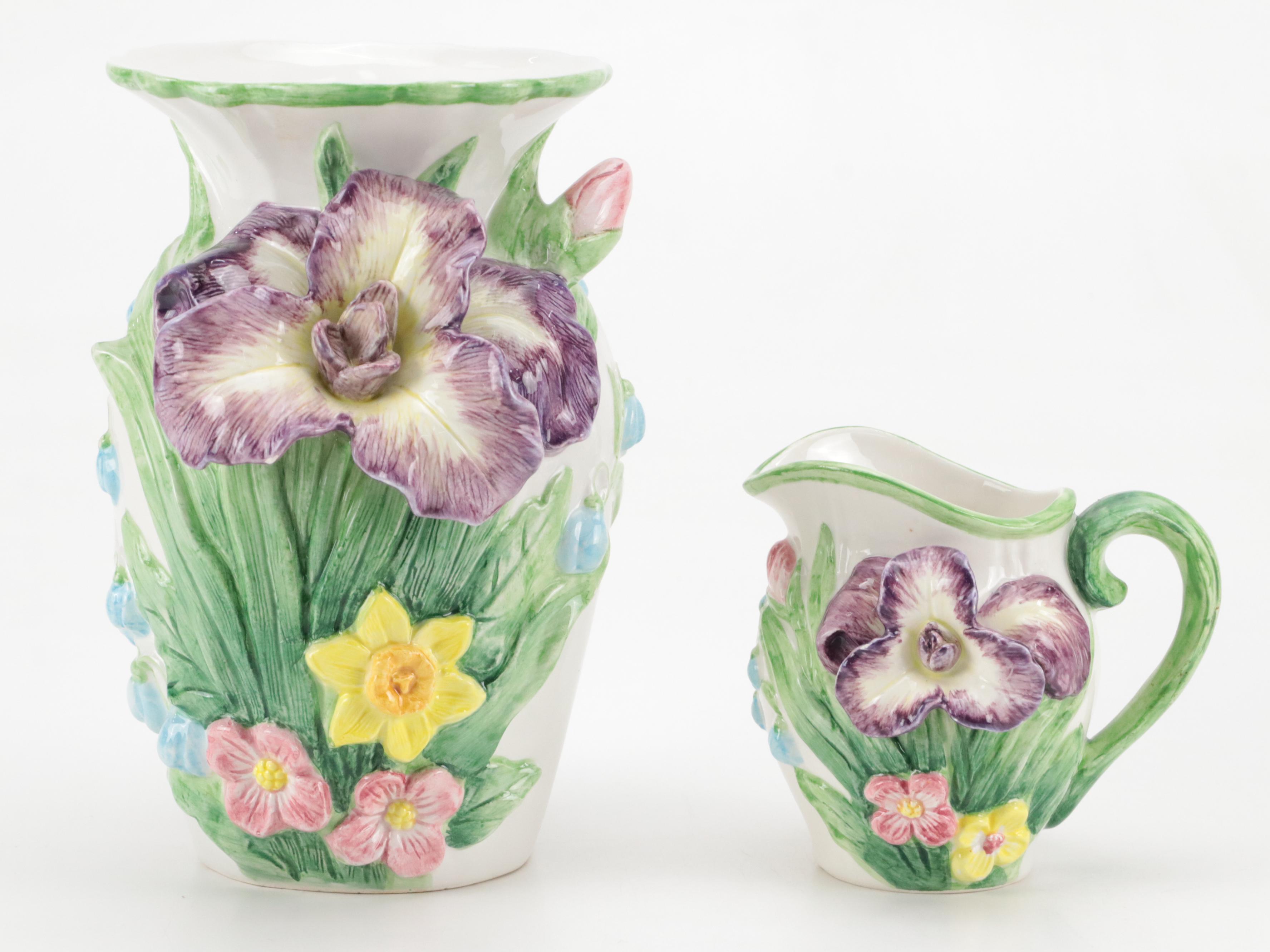 Fitz and Floyd Ceramic Tea Set and Vase