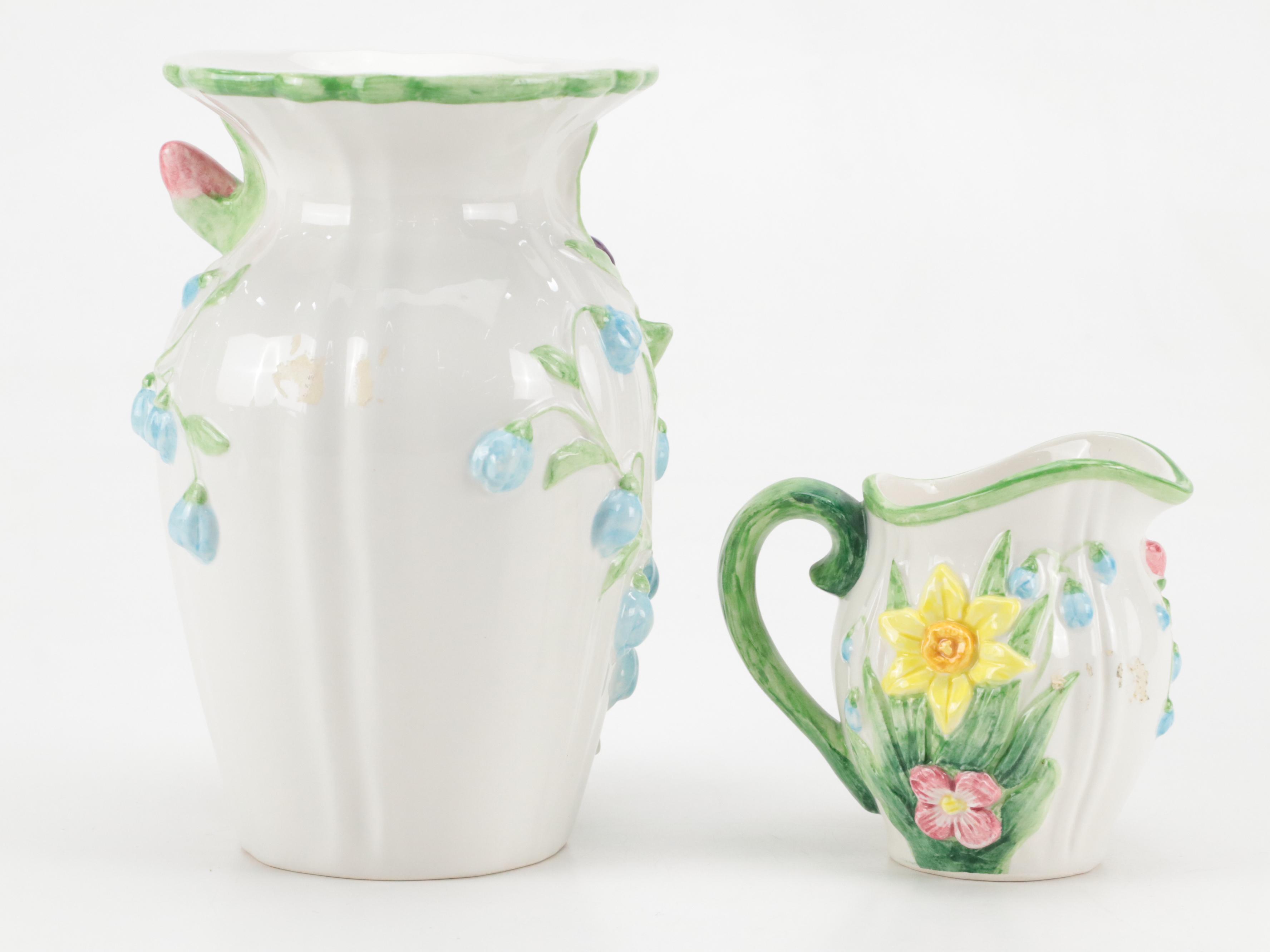 Fitz and Floyd Ceramic Tea Set and Vase