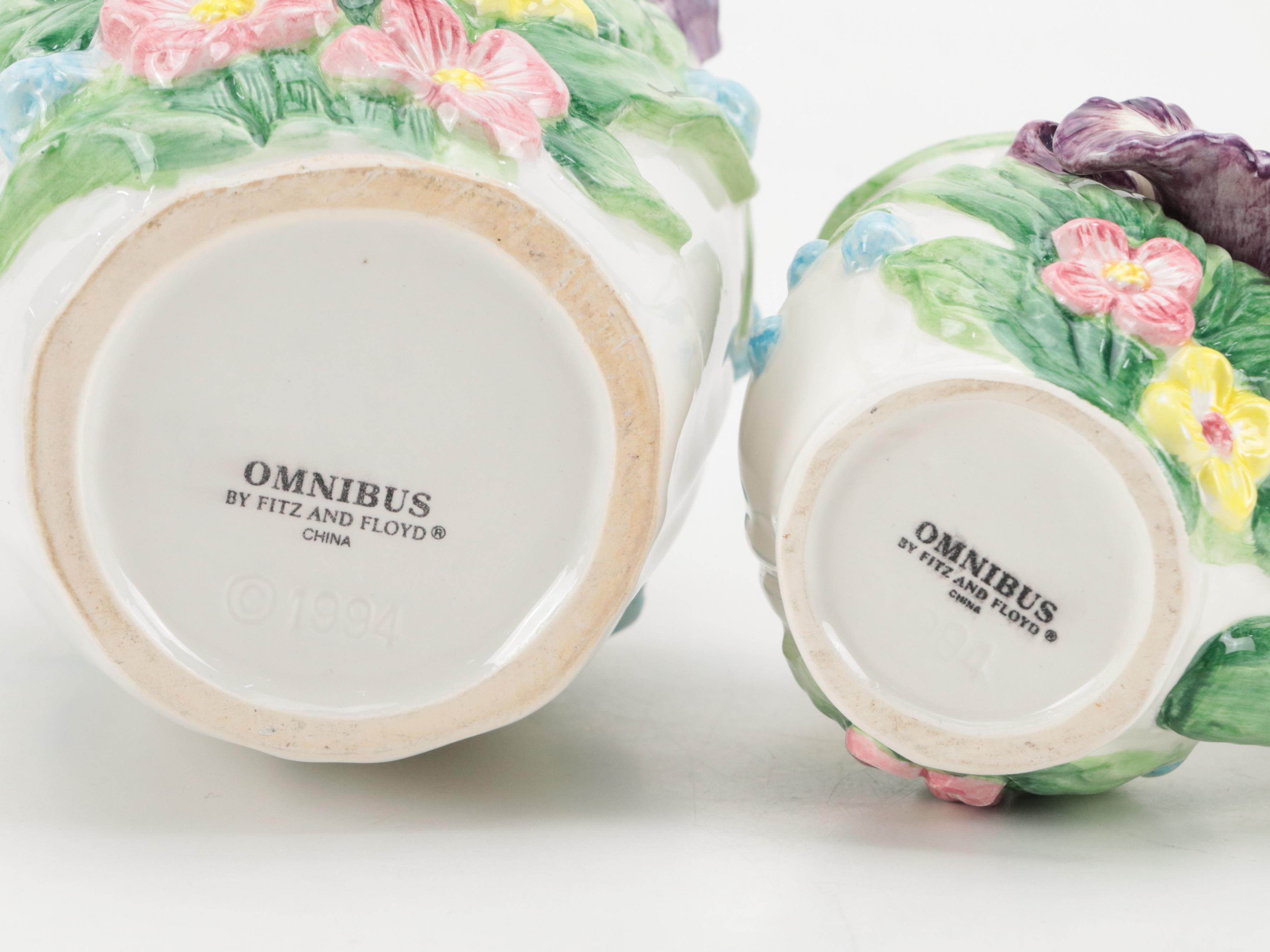 Fitz and Floyd Ceramic Tea Set and Vase