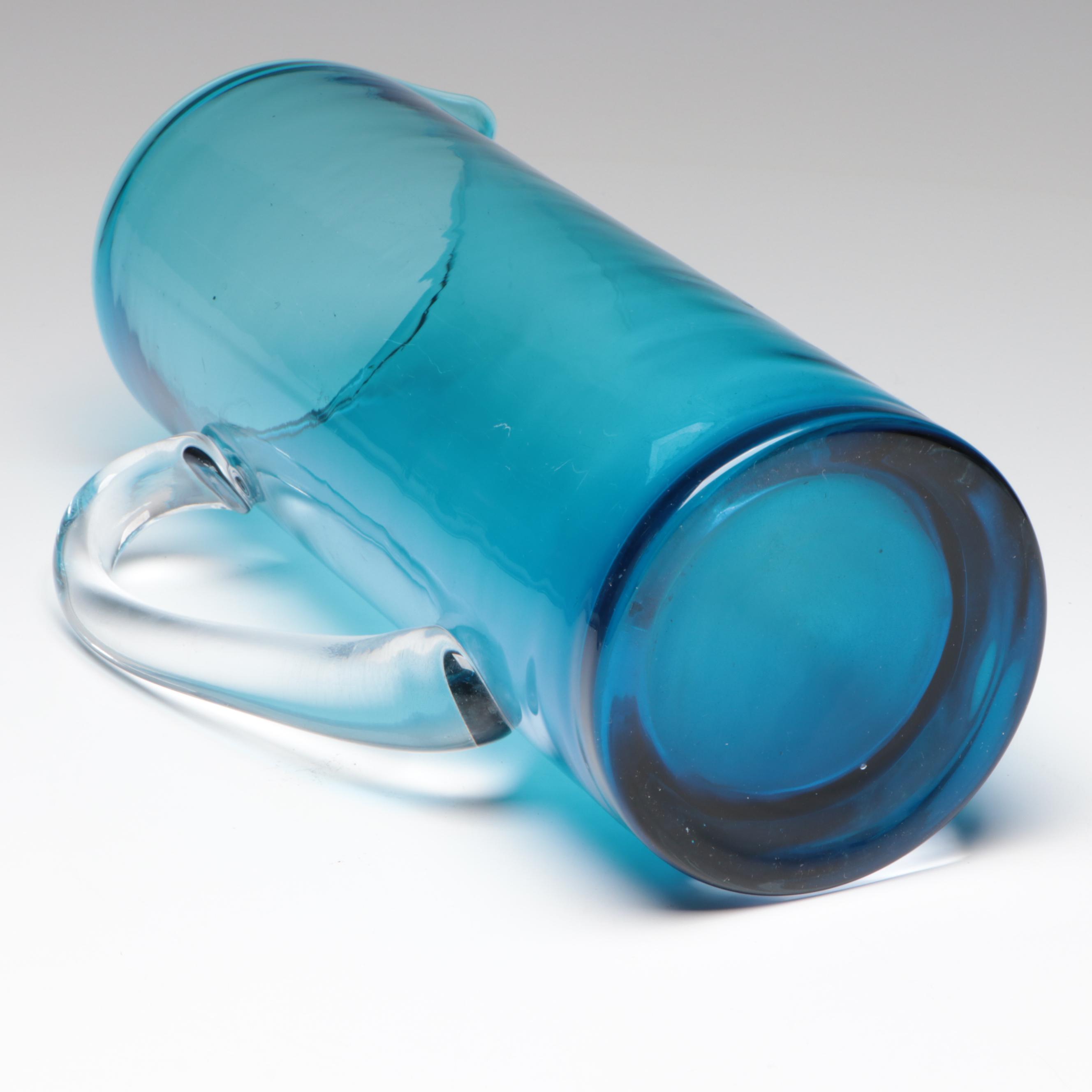 Carlo Moretti Style Gilt Blown Glass Tumblers with Pitcher, More Glasses