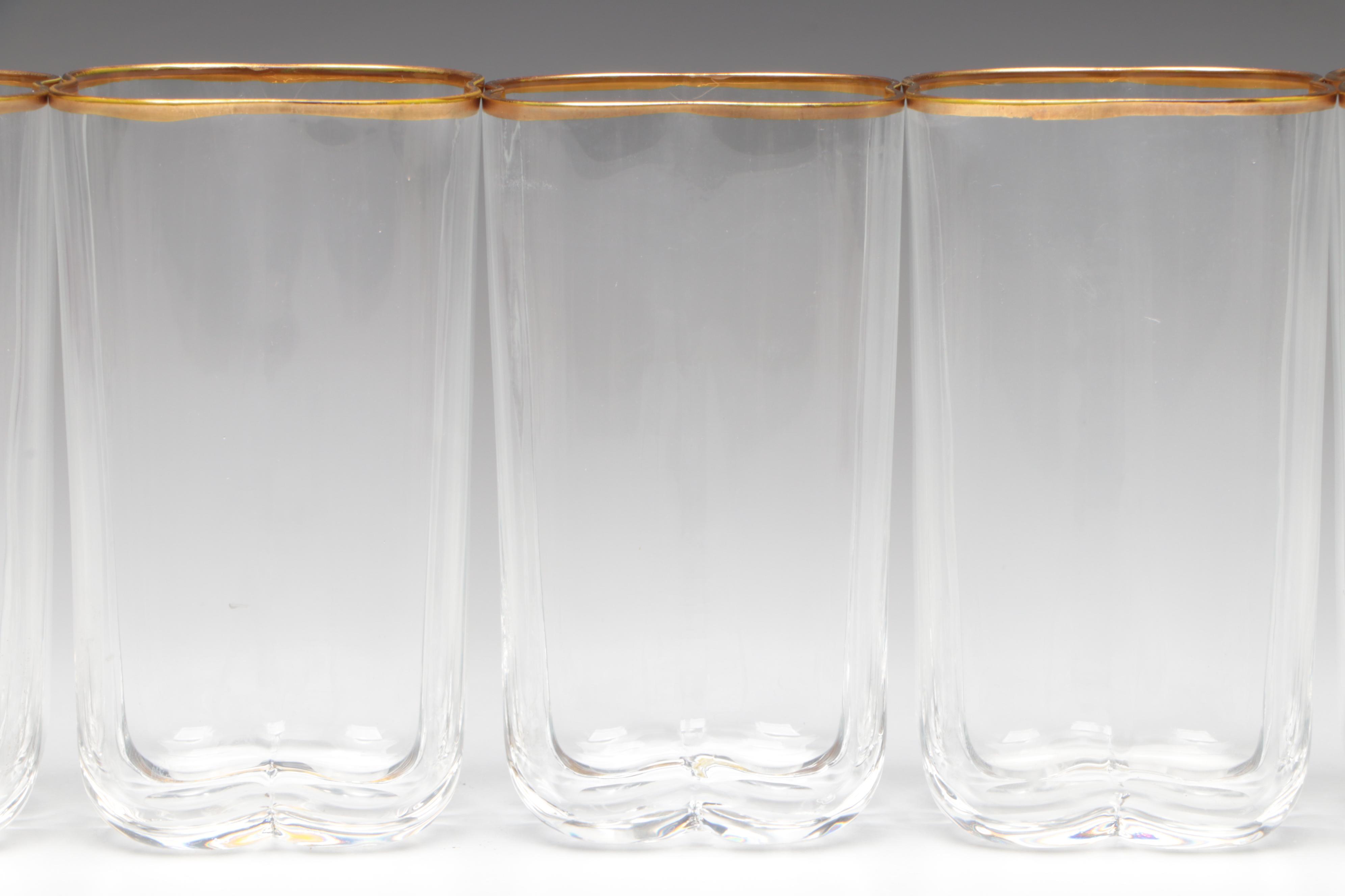 Carlo Moretti Style Gilt Blown Glass Tumblers with Pitcher, More Glasses