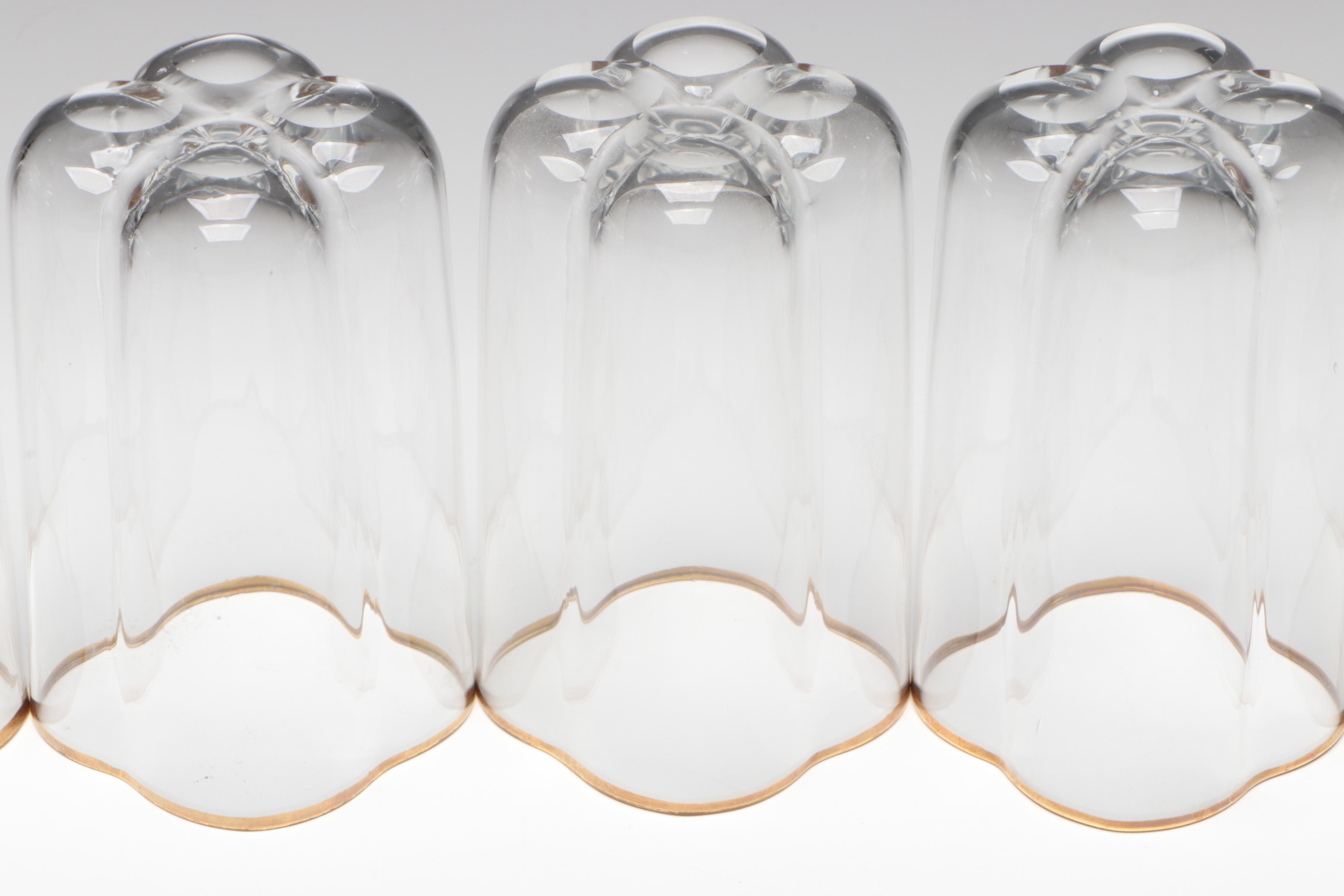 Carlo Moretti Style Gilt Blown Glass Tumblers with Pitcher, More Glasses